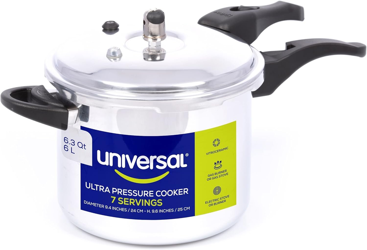 6.3 Quart / 6 Liter Anti-Rust Ultra Pressure Cooker, Aluminum Pressure Cooker for 7 Servings, Pressure Cooker for Canning, Even Heat Distribution, Diameter 9.4 inches, Height 9.6 inches
