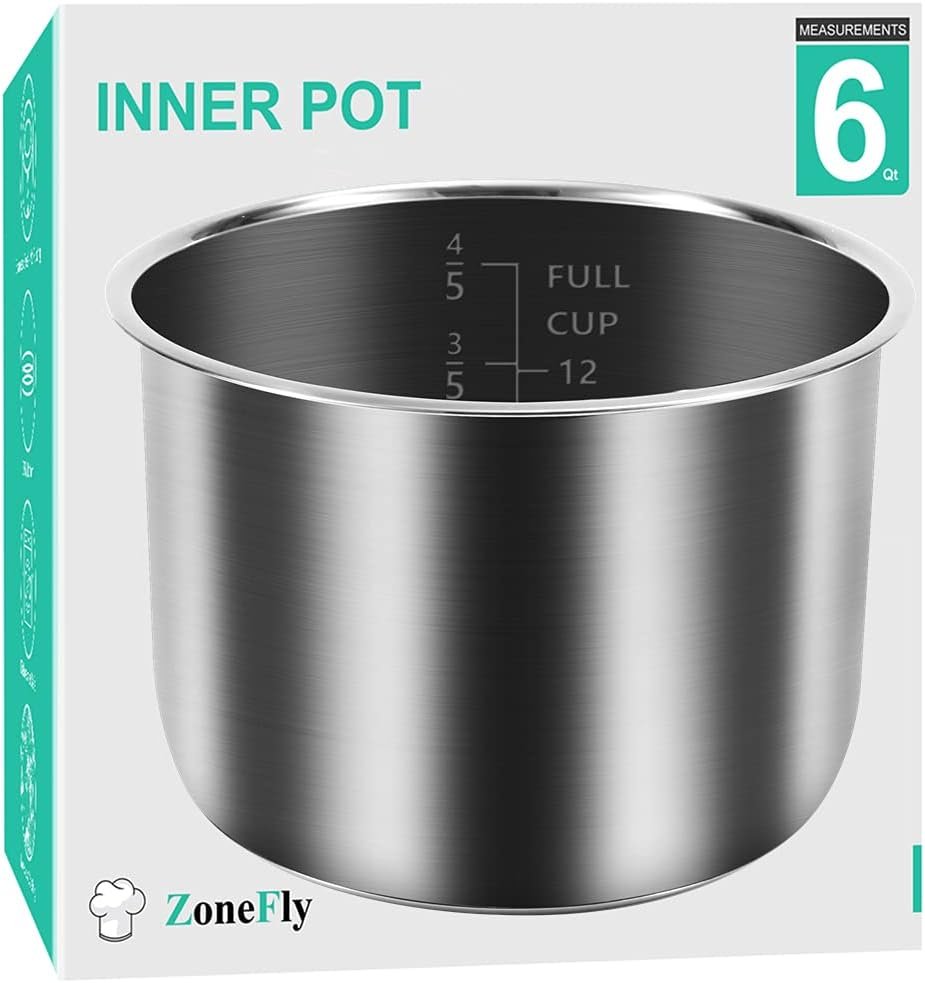 6Qt Power Cooker XL Replacement Inner Pot Stainless Steel Compatible with 6 Quart Power Pressure Cooker PPC770 PPC771 PPC770-1 PRO PCXL-PRO6 YBD60-100 WAL1 WAL2 Stainless Steel Inner Pot Parts - 6 QT