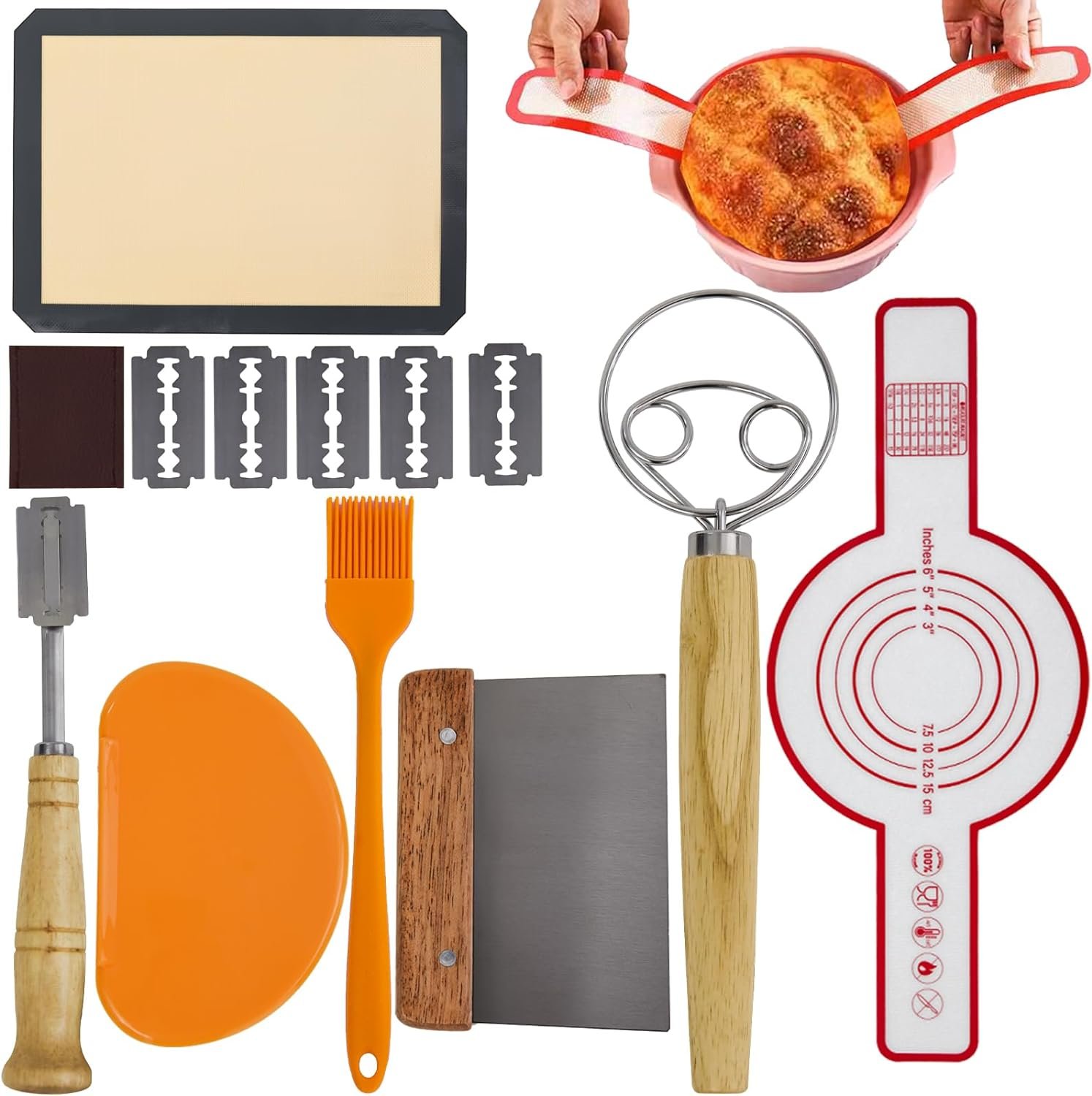 7 Set Bread Making Tools,Danish Dough Whisk,Bread Whisk,Bread Dough Whisk,Bread Scoring Tool,Bench Dough Scraper,Sourdough Bread Baking Supplies for Baking Enthusiasts