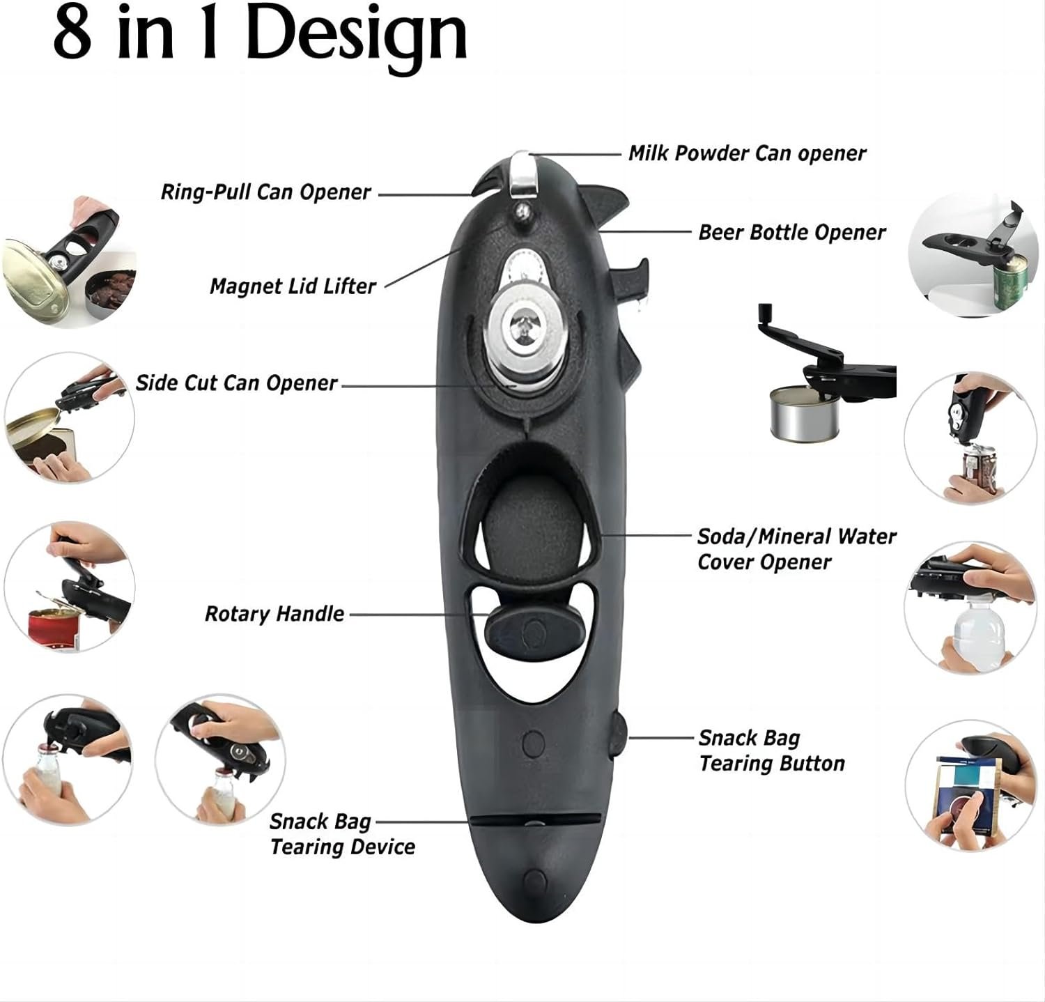 8 in 1 Can Opener Bottle Opener, Multifunction Can Opener Manual Smooth Edge, Long Handle Swing Away Manual Can Opener Suitable for Women or Seniors 8 in 1 Can Opener Bottle Opener, Multifunction Can Opener Manual Smooth Edge, Long Handle Swing Away Manual Can Opener Suitable for Women or Seniors