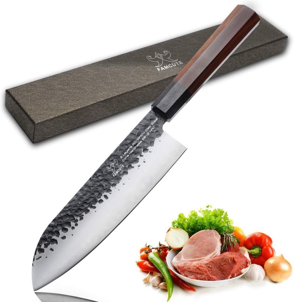 8 Inch Japanese Chef Knife, 3 Layer 9CR18MOV Clad Steel w/octagon Handle Gyuto Sushi Knife for Home Kitchen  Restaurant