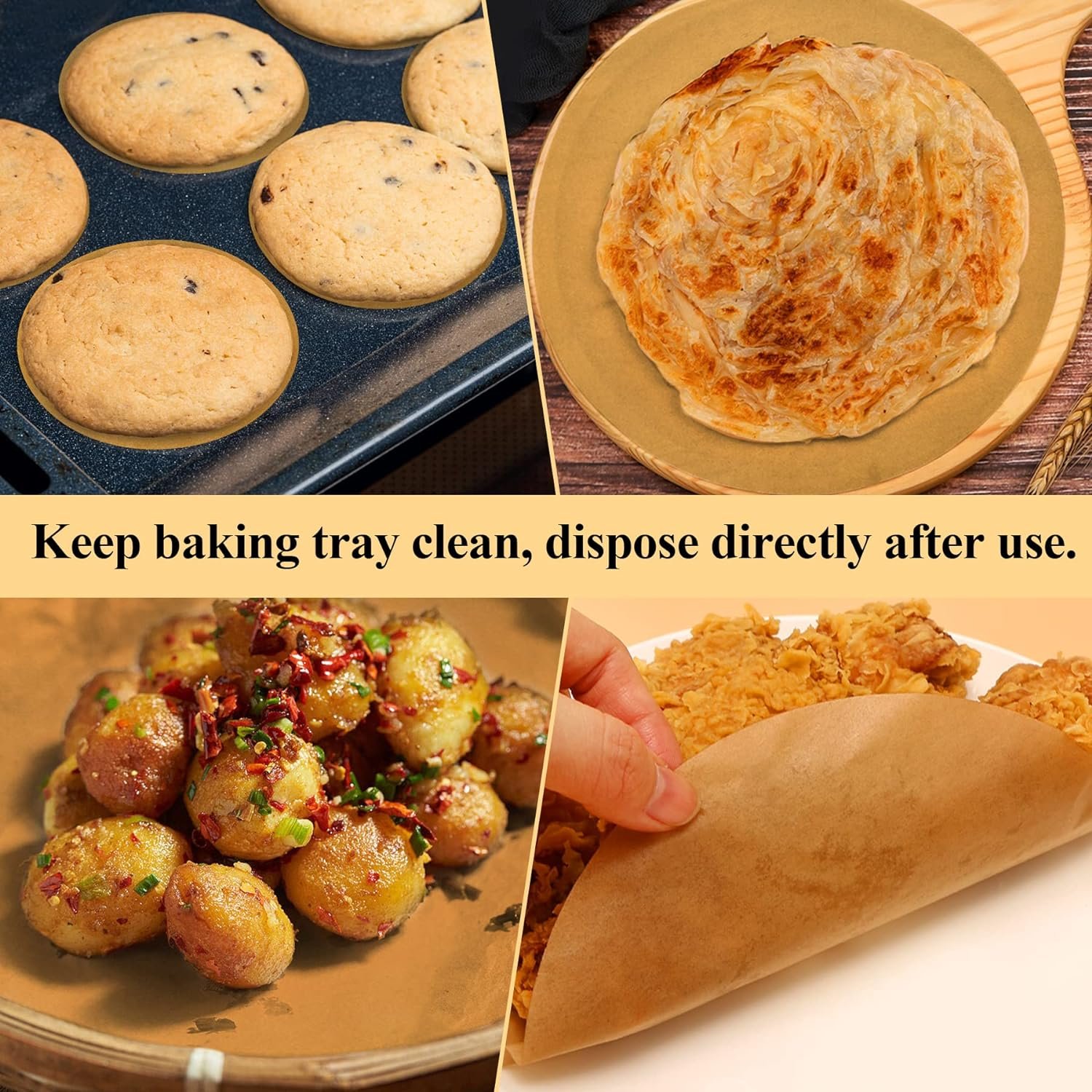 8 Inch Parchment Paper Rounds, 100PCS Unbleached and Non Stick Baking Parchment Rounds, Precut Round Parchment Paper for Baking Sheets Round, Cake Pans, Springform Pan, Bamboo Steamer