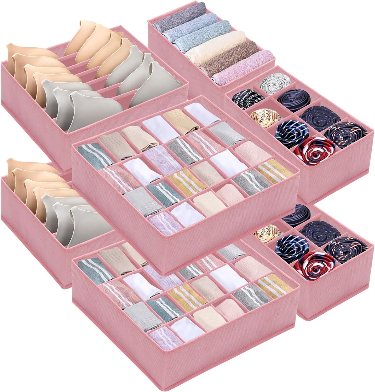 8 Packs Drawer Organizers for Clothing with 90 Cells Fabric Foldable Grids Dividers Box for Socks,Underwear, Bras and Ties