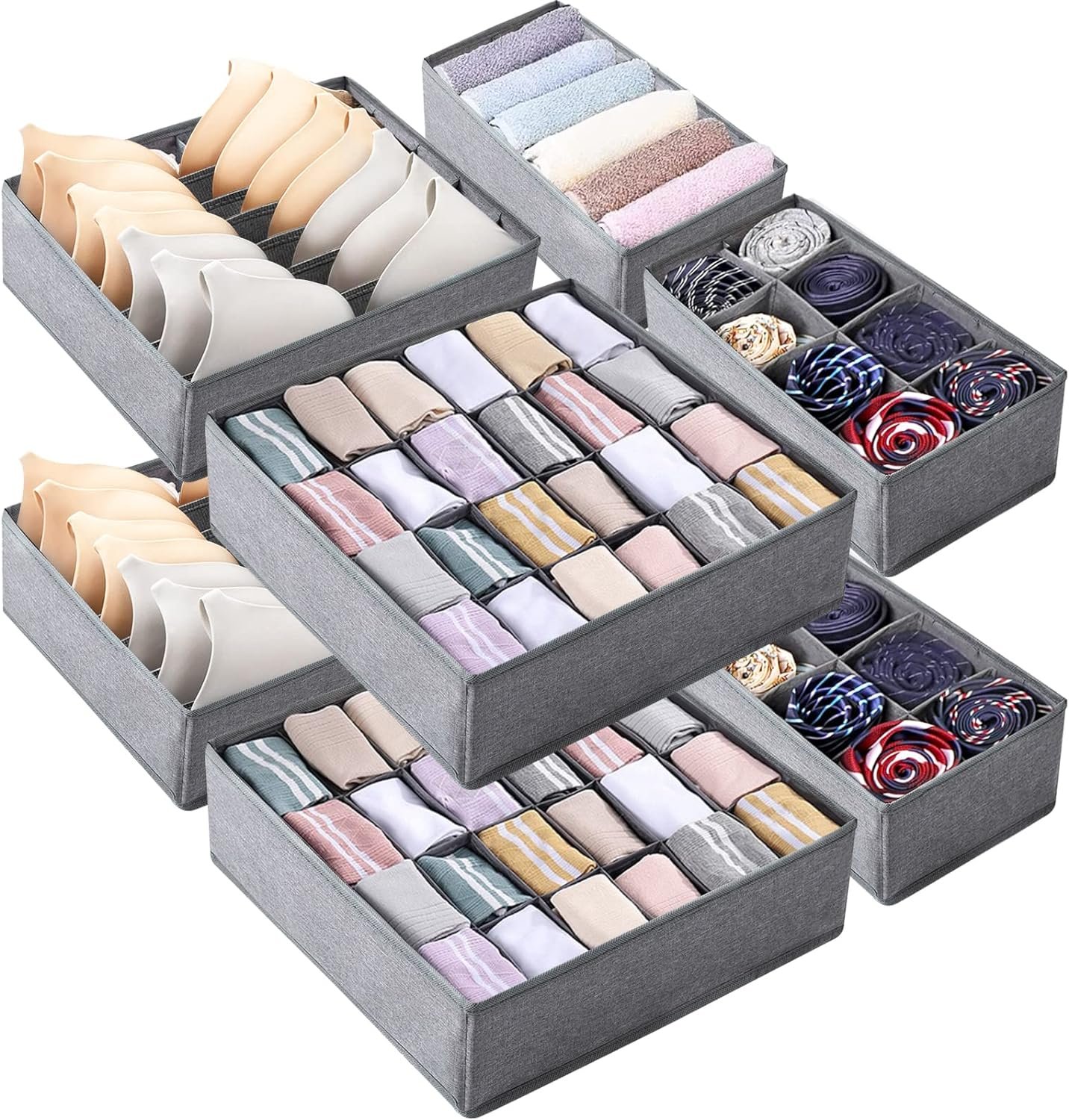 8 Packs Drawer Organizers for Clothing with 90 Cells Fabric Foldable Grids Dividers Box for Socks,Underwear, Bras and Ties