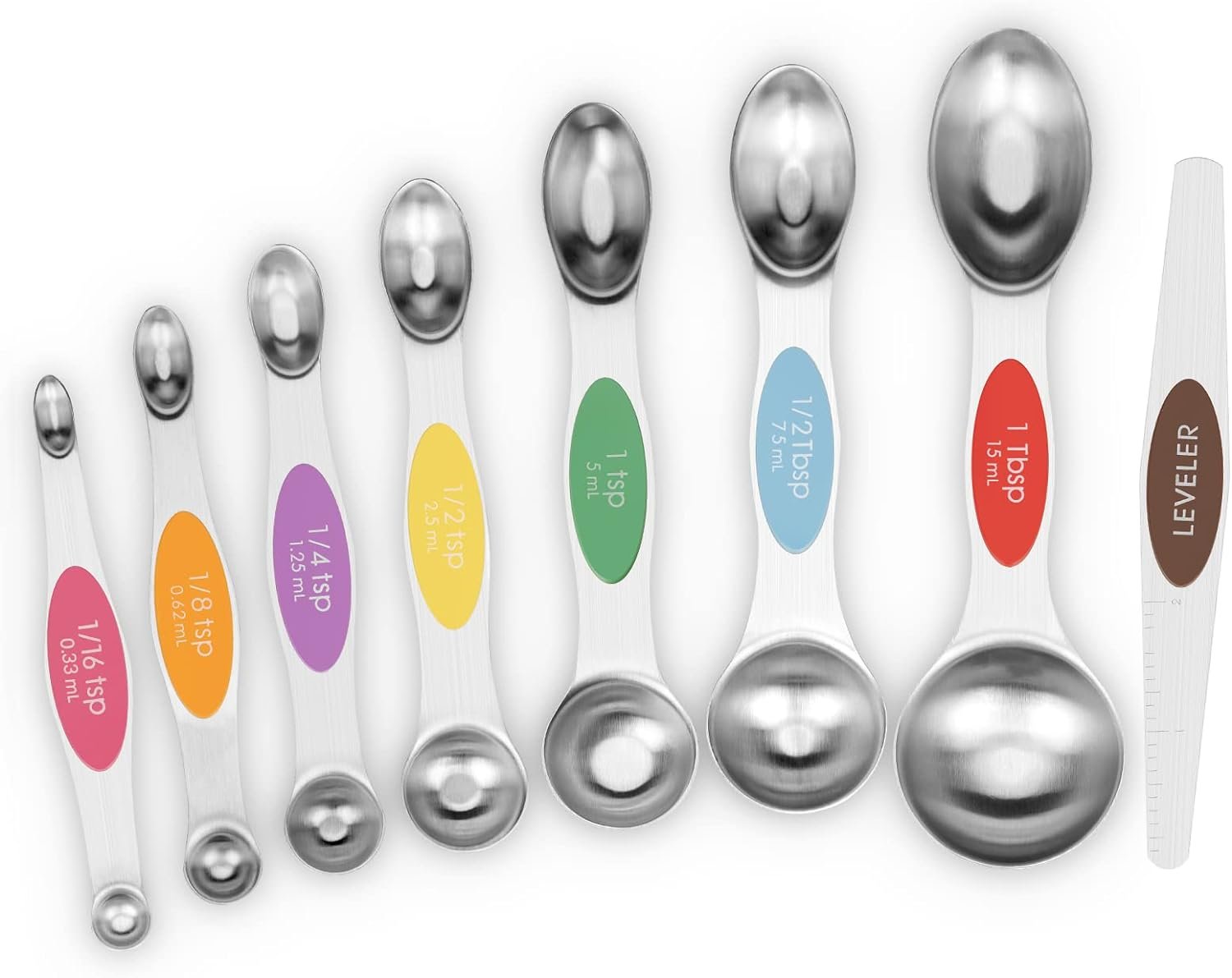 8 PCS Magnetic Measuring Spoons Set, Dual Sided, Stainless Steel Small Tablespoon, Teaspoons, Fits in Spice Jars, for Dry and Liquid, Multi-Color