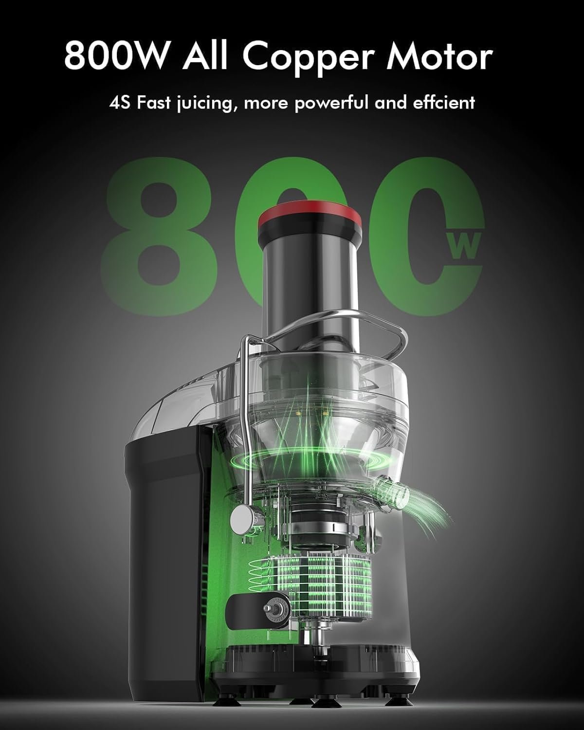 800W Juice Extractor, 3.2 Wide Mouth Hervigour Whole Fruit  Vegetable Juicer, 2 Speeds, Easy-to-Clean and BPA-Free (Red)