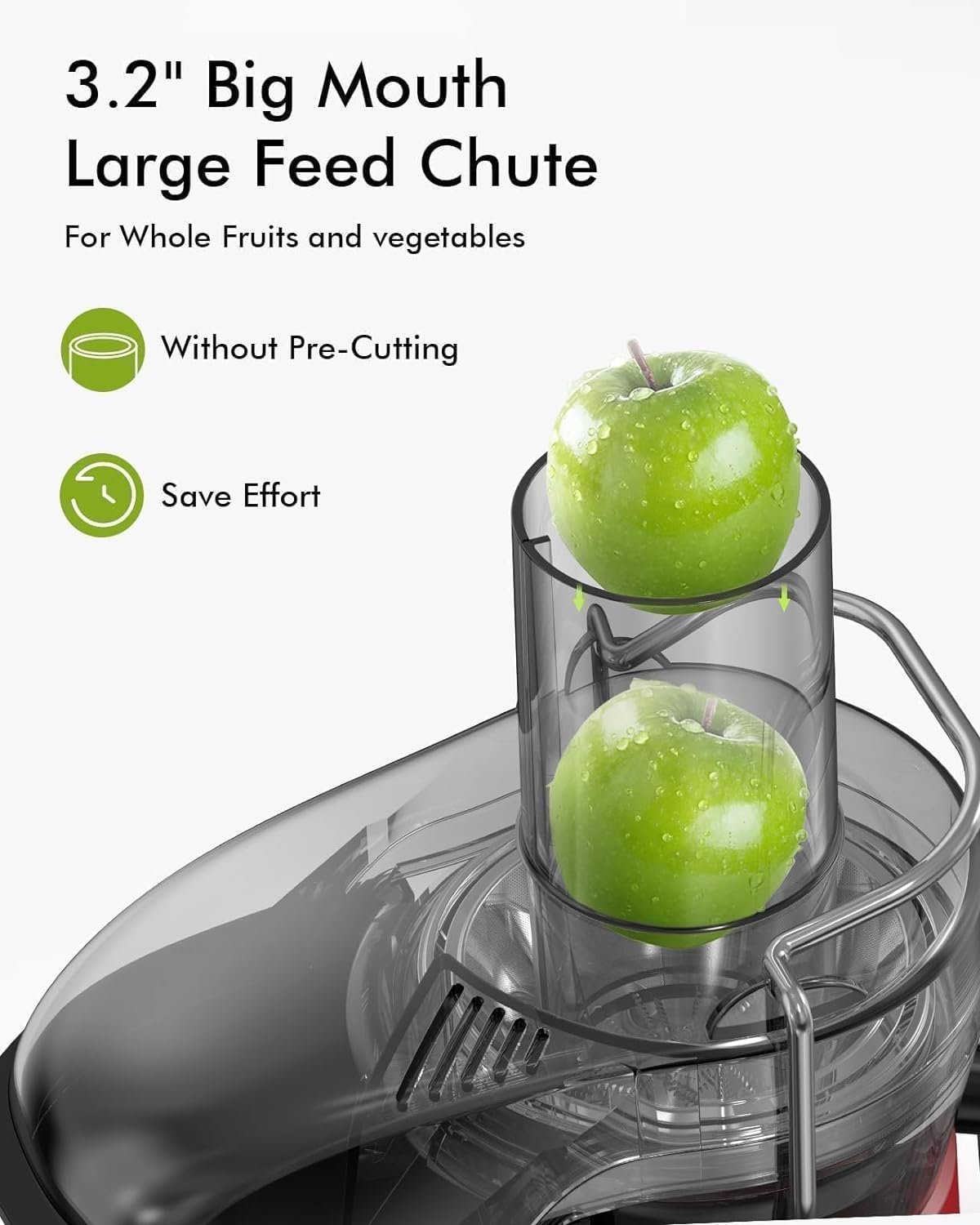 800W Juice Extractor, 3.2 Wide Mouth Hervigour Whole Fruit  Vegetable Juicer, 2 Speeds, Easy-to-Clean and BPA-Free (Red)