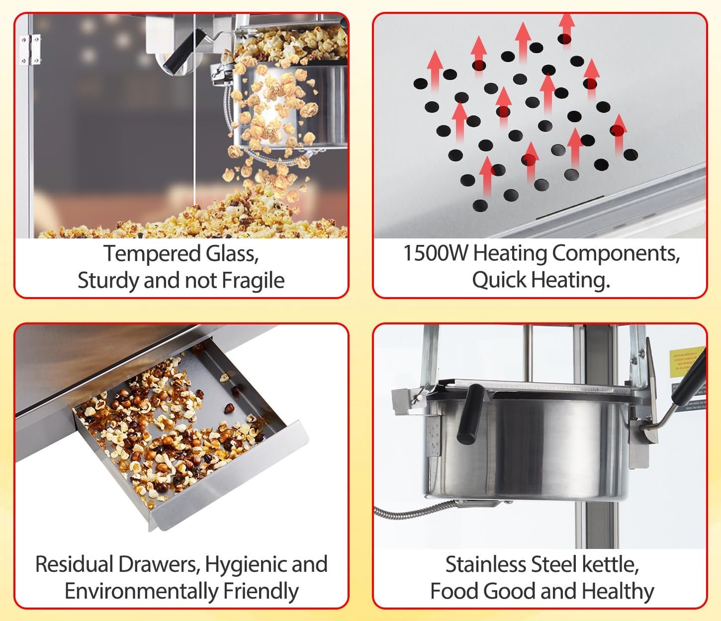 8OZ Popcorn Machine for Movie Night, Popcorn Popper Machine with 10 PACK Popcorn Buckets, Temperature Control with Digital Display,Old Fashion Popcorn Machine Movie Theater Style