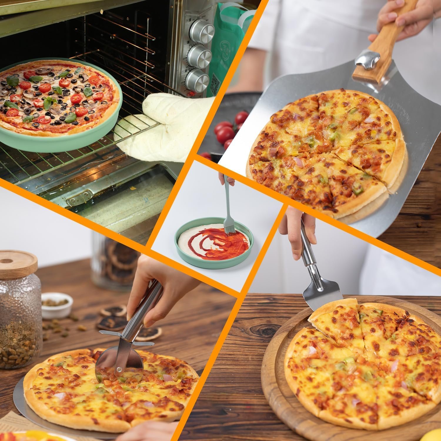 9PCS Collapsible Aluminum Metal Pizza Peel Pizza Baking Pan Set, Professional Baking Tools Series for Home Pizza Oven Baking Pizza, Dough, Bread and Pastry