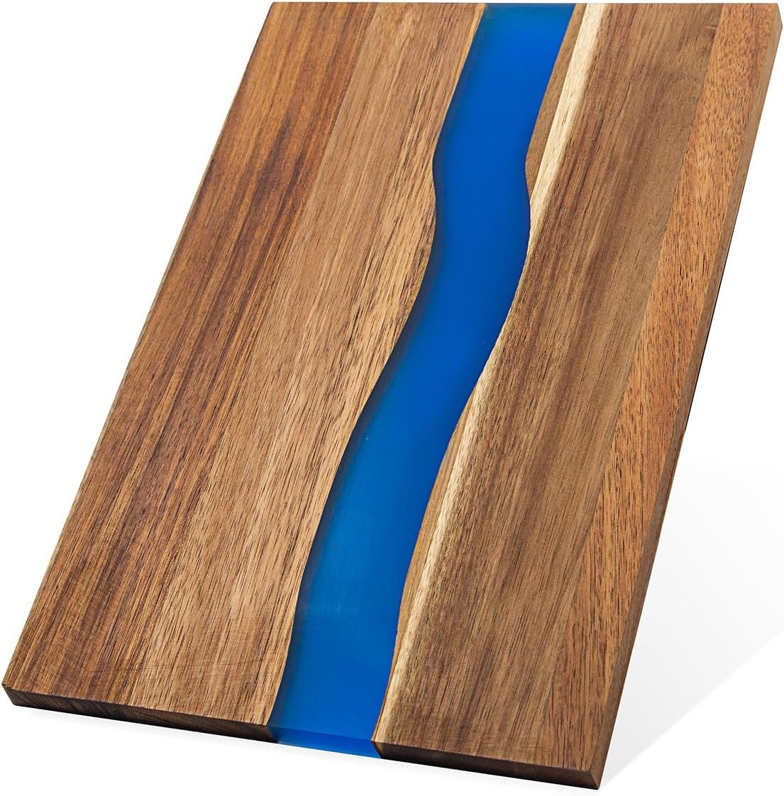 Acacia Wood and Resin Cutting Board with Handle Green Wooden Chopping Board Round Paddle for Meat Bread Serving Board Charcuterie Boards Chopping Blocks Circular Circle Carving Cutting Board