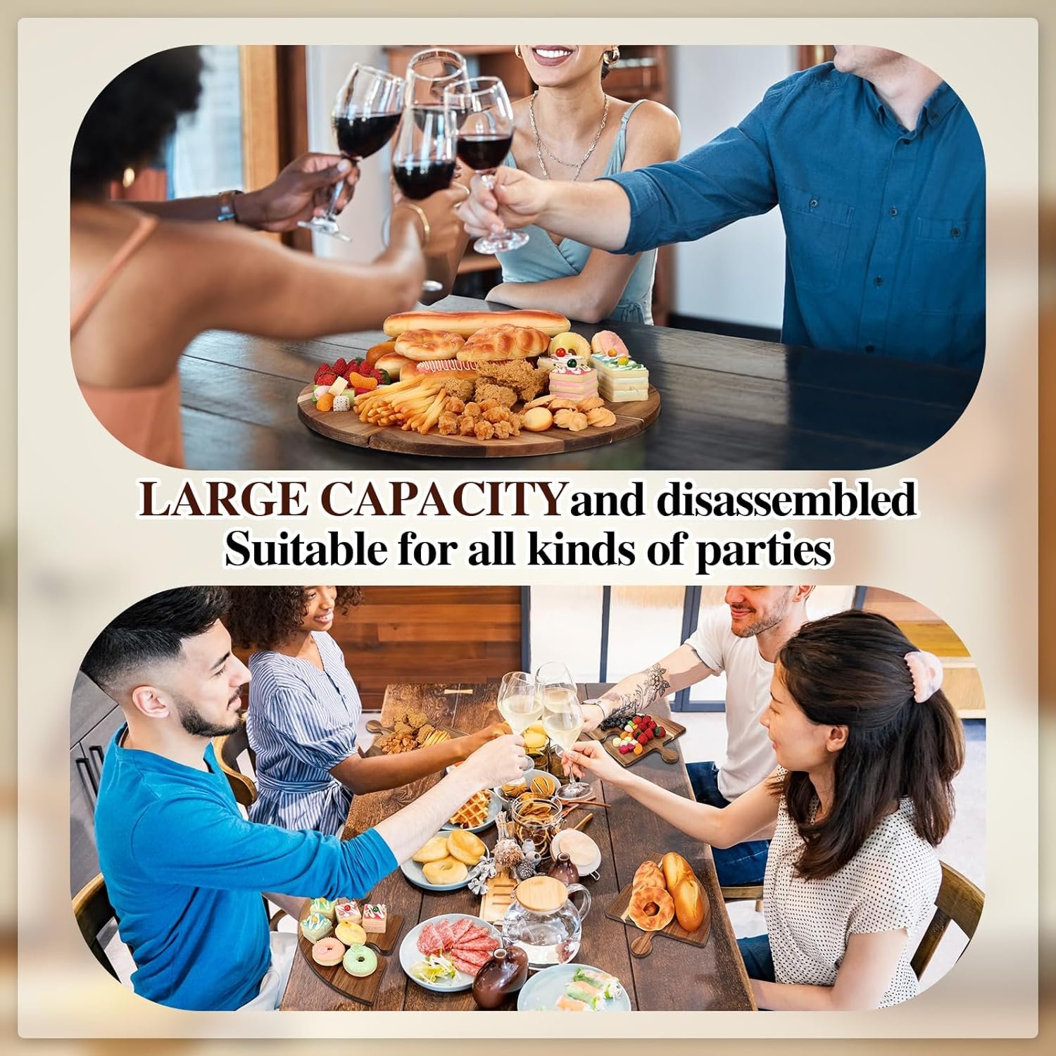 Acacia Wood Cutting Board Set of 4 Large Charcuterie Boards with Puzzle Handle Serving Tray Chopping Board for Meat, Cheese, Fruit, Vegetables, 19.69 x 19.69