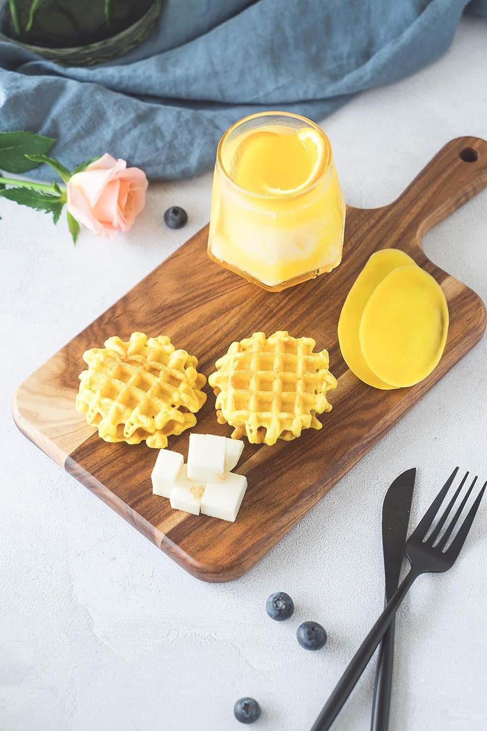 Acacia Wood Cutting Board - Wooden Kitchen Cutting Board for Meat, Cheese, Bread, Vegetables Fruits-Charcuterie Board Cheese Serving Board with Handle,14”x7”