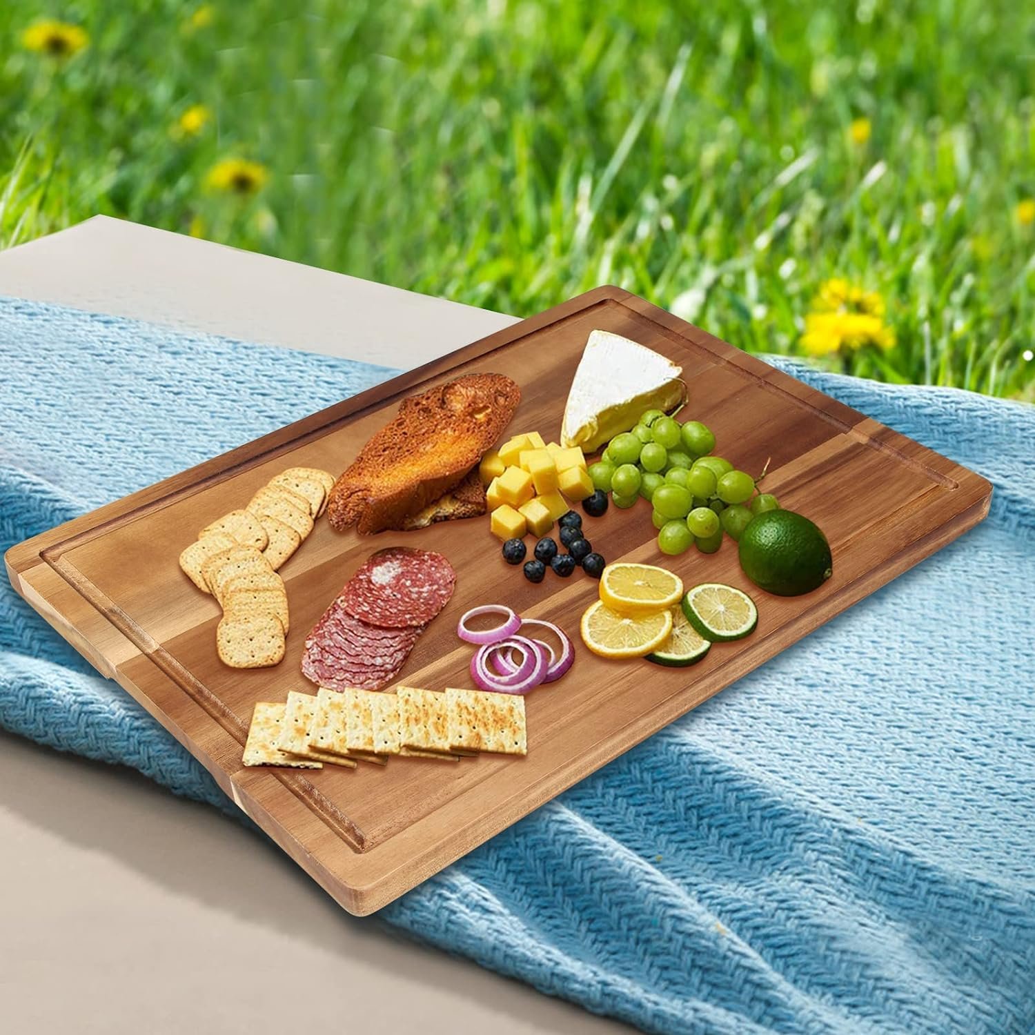 Acacia Wood Cutting Boards for Kitchen Rectangle Large Charcuterie Boards Best Wooden Chopping Board Butcher Block Serving Cheese Borad Meat Cutting Carving Board Charcuterie Platter Tray for Food