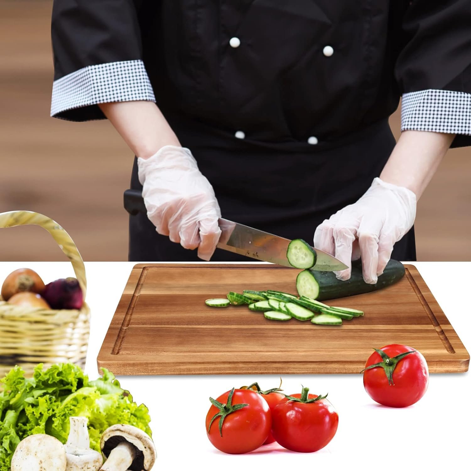 Acacia Wood Cutting Boards for Kitchen Rectangle Large Charcuterie Boards Best Wooden Chopping Board Butcher Block Serving Cheese Borad Meat Cutting Carving Board Charcuterie Platter Tray for Food