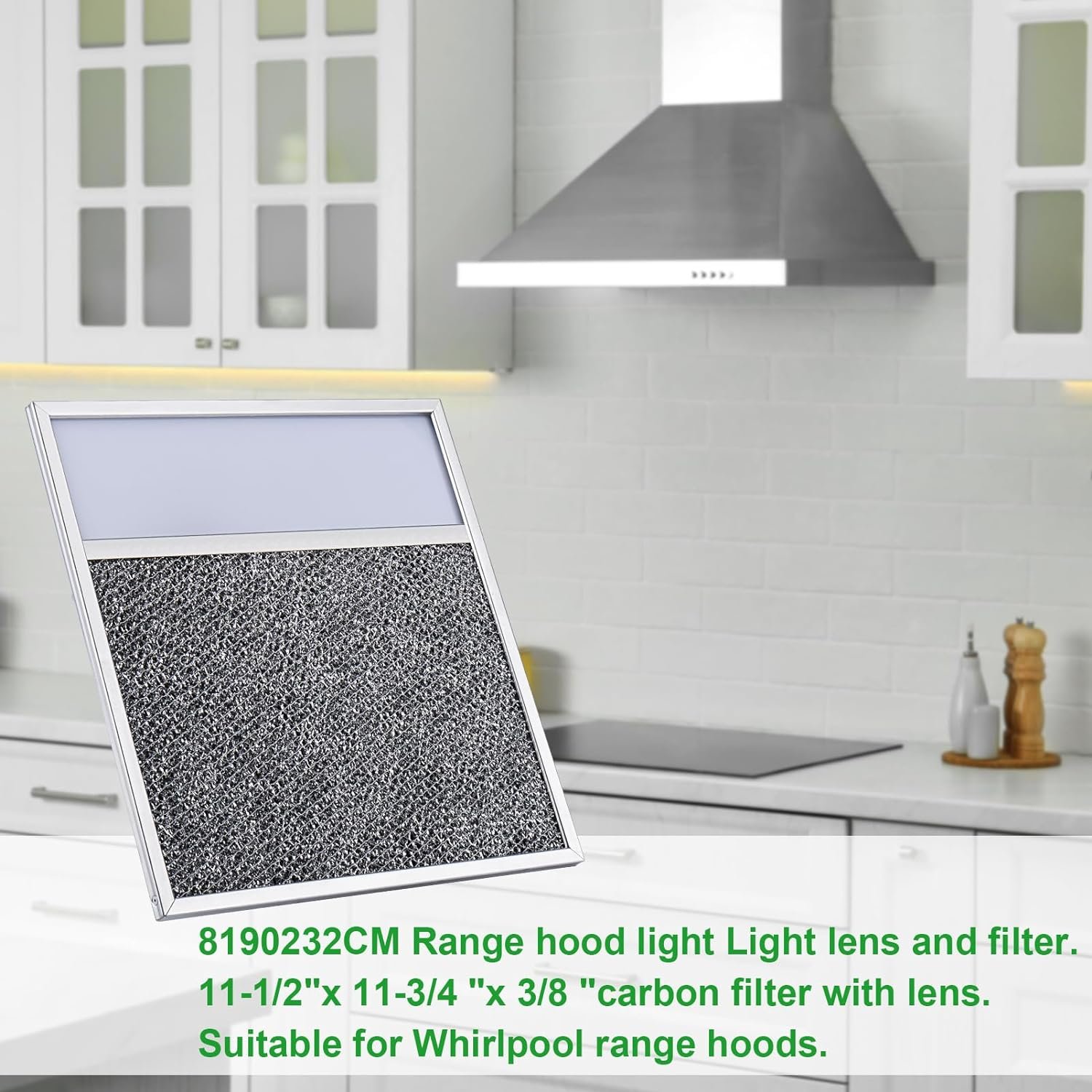 ACL9175 Range hood Filter Aluminum Filter with Light Lens 11-1/2 X 11-3/4 X 3/8,for whirlpool range hood filter WP8190232, Broan R610045, R610050, Estate 883093, 883103, 883149,