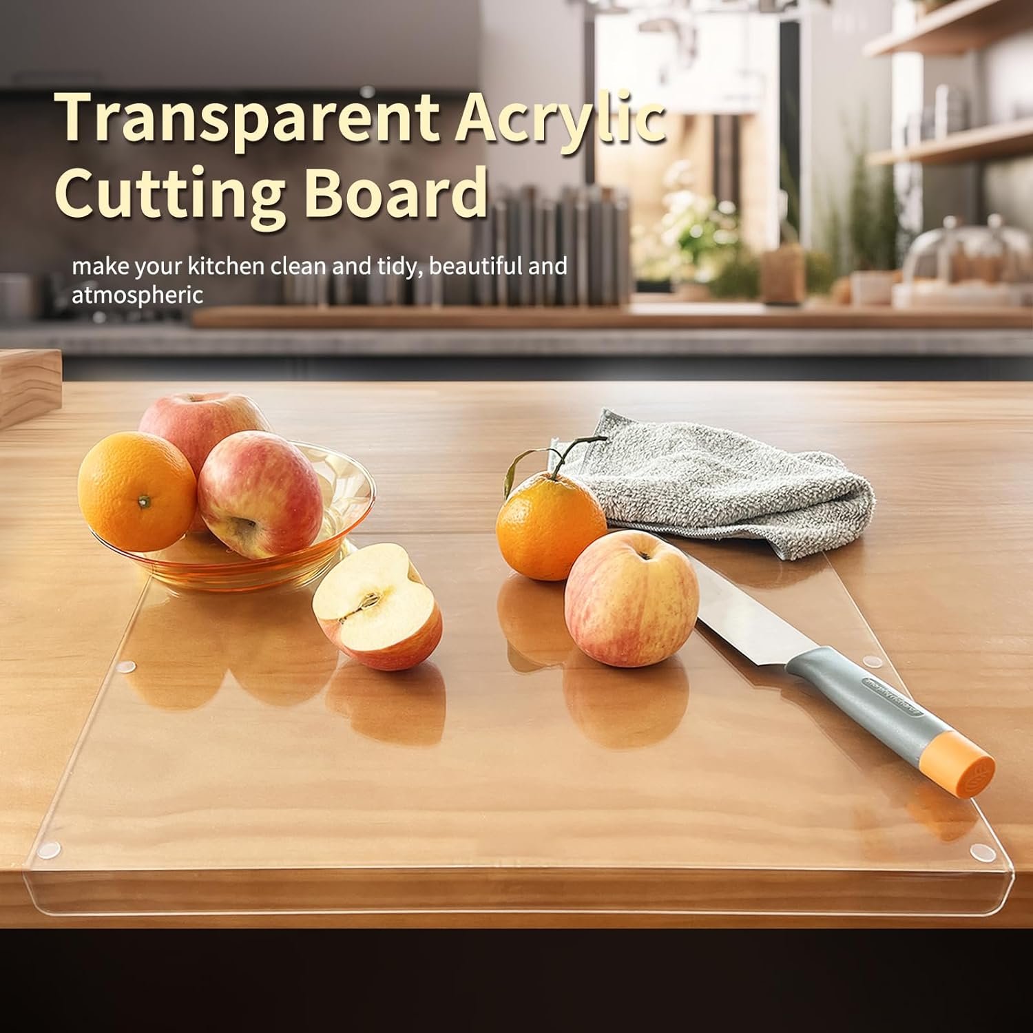 Acrylic Cutting Board with 3pcs Rags Clear Counter Cutting Board Chopping Board with Counter Lip for Kitchen Counter, Transparent Non Slip Cutting Boards for Kitchen Countertop(18X13)