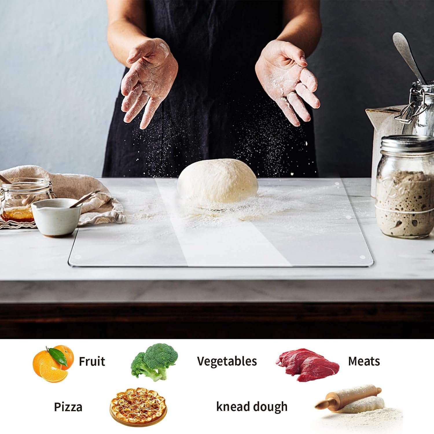 Acrylic Cutting Board with 3pcs Rags Clear Counter Cutting Board Chopping Board with Counter Lip for Kitchen Counter, Transparent Non Slip Cutting Boards for Kitchen Countertop(18X13)