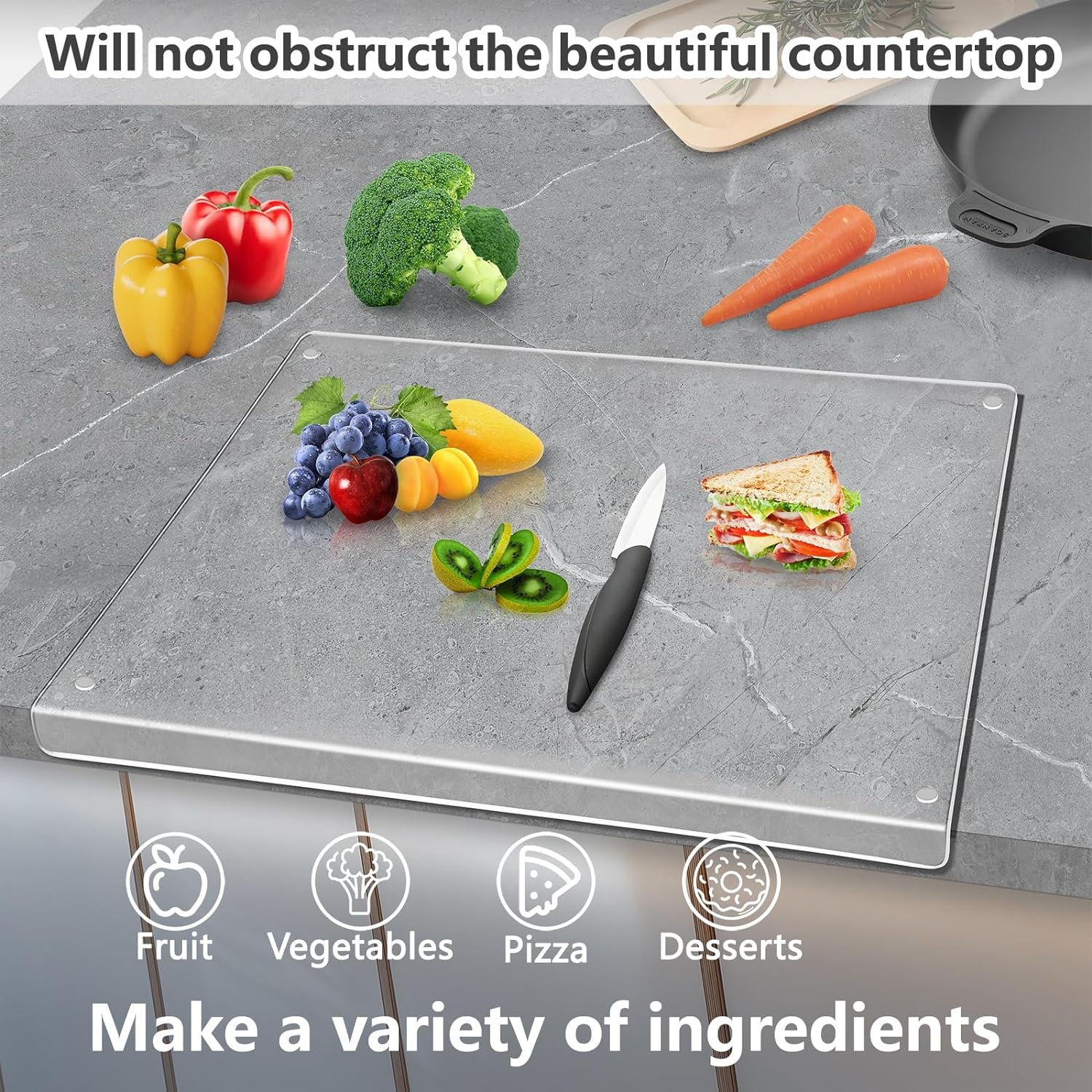 Acrylic Cutting Boards for Kitchen Counter, Clear Cutting Board with Counter Lip, Non Slip, Counter Countertop for Home Kitchen Restaurant 18x16 Inch