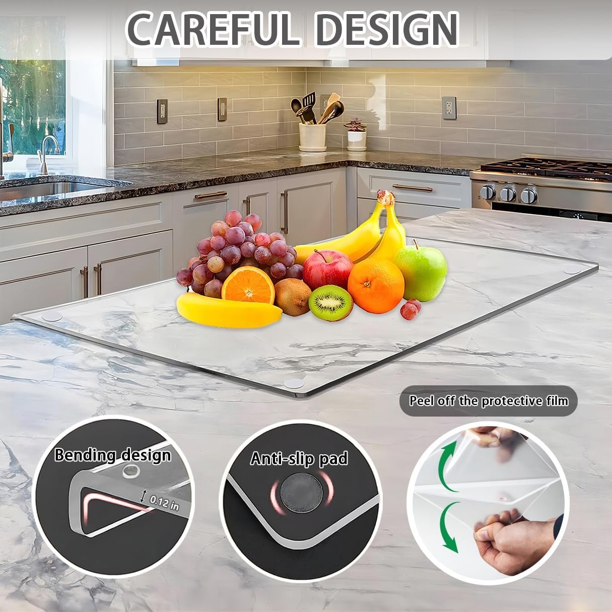 Acrylic Cutting Boards for Kitchen Counter, Clear Cutting Board with Counter Lip, Non Slip, Counter Countertop for Home Kitchen Restaurant 18x16 Inch