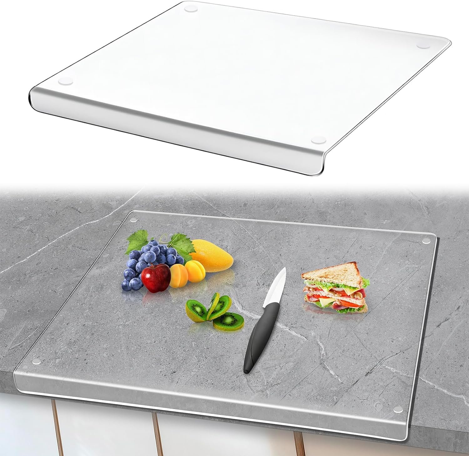 Acrylic Cutting Boards for Kitchen Counter, Clear Cutting Board with Counter Lip, Non Slip, Counter Countertop for Home Kitchen Restaurant 18x16 Inch