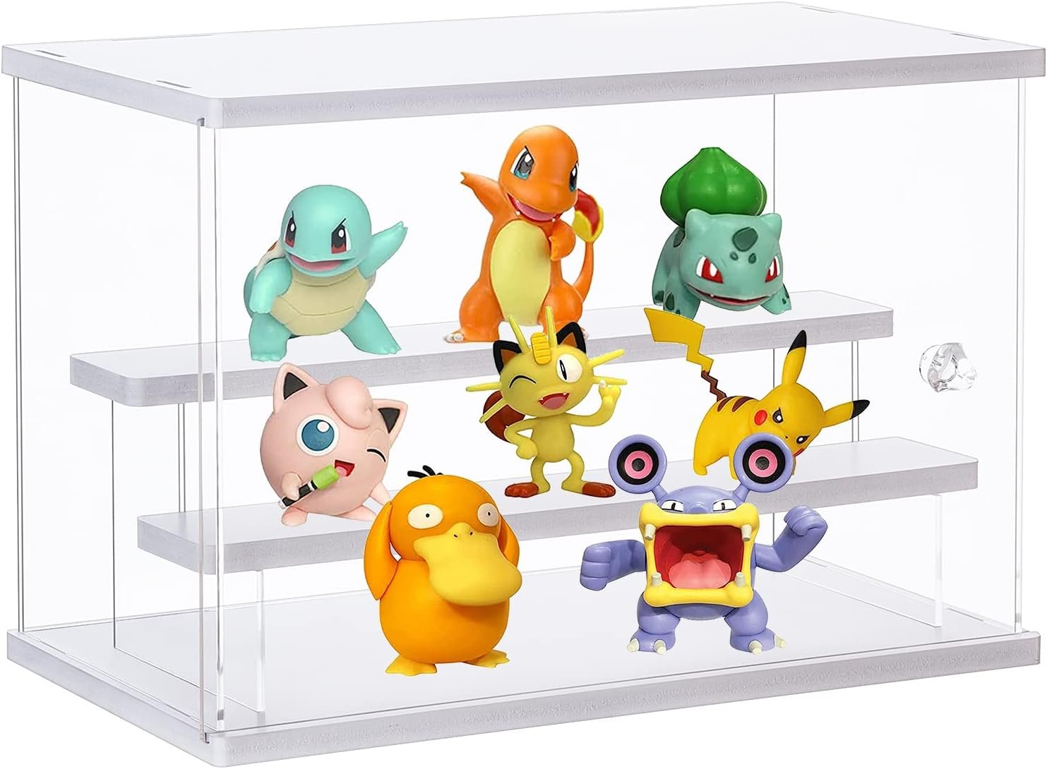 Acrylic Display Case Stand Funko Pop Display Case with 2 Ladder Shelves Clear Dustproof Protection Storage Display Box for Collectibles, Action Figures, Miniature Figurines, White (12.4x7x8.6in)