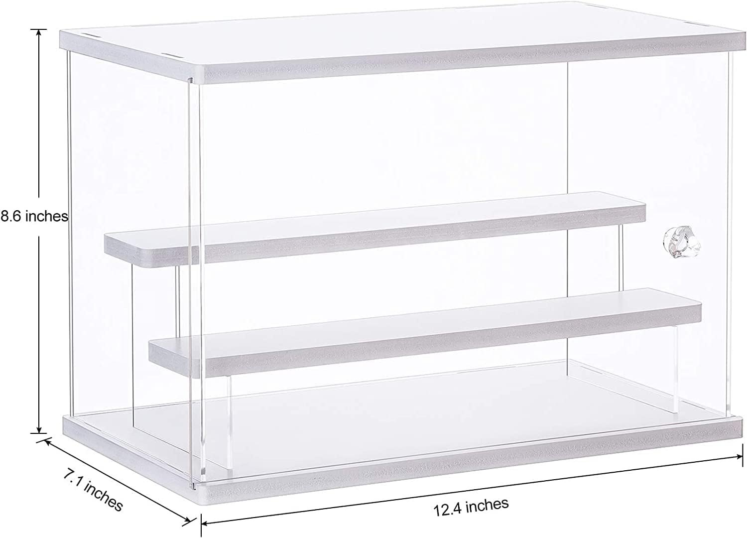 Acrylic Display Case Stand Funko Pop Display Case with 2 Ladder Shelves Clear Dustproof Protection Storage Display Box for Collectibles, Action Figures, Miniature Figurines, White (12.4x7x8.6in)