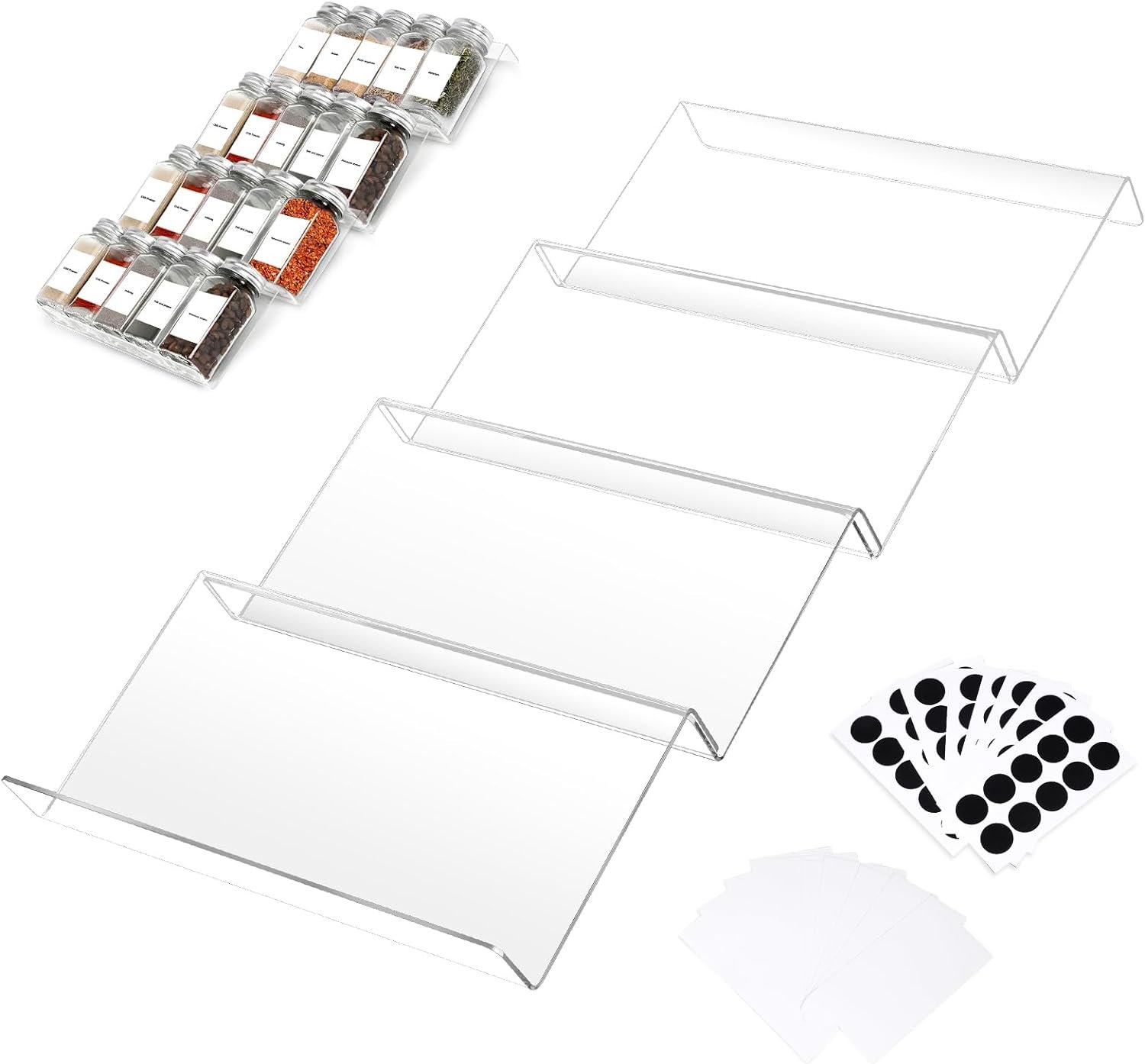 Acrylic Kitchen Spice Rack,Acrylic Spice Drawer Organizer,4 Tier- 1 Set,with 160 Labels,Organize and Display Your Spices,and Seasonings(Jars not included) Acrylic Kitchen Spice Rack,Acrylic Spice Drawer Organizer,4 Tier- 1 Set,with 160 Labels,Organize and Display Your Spices,and Seasonings(Jars not included)