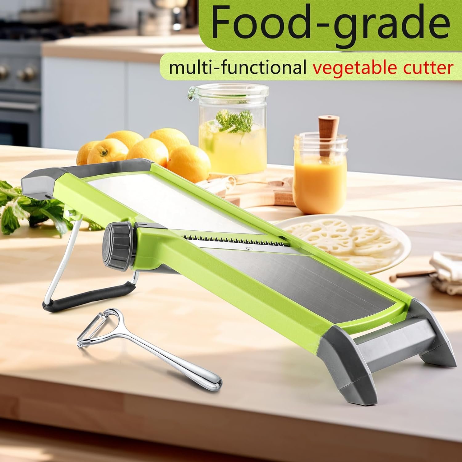Adjustable Mandoline Slicer for Kicthen,Stainless Steel Vegetable Slicer with Extra Peeler and Safety Gloves,Vegetable Chopper Julienne Slicer for Carrot Potato Cucumber Onion Lemon etc Adjustable Mandoline Slicer for Kicthen,Stainless Steel Vegetable Slicer with Extra Peeler and Safety Gloves,Vegetable Chopper Julienne Slicer for Carrot Potato Cucumber Onion Lemon etc