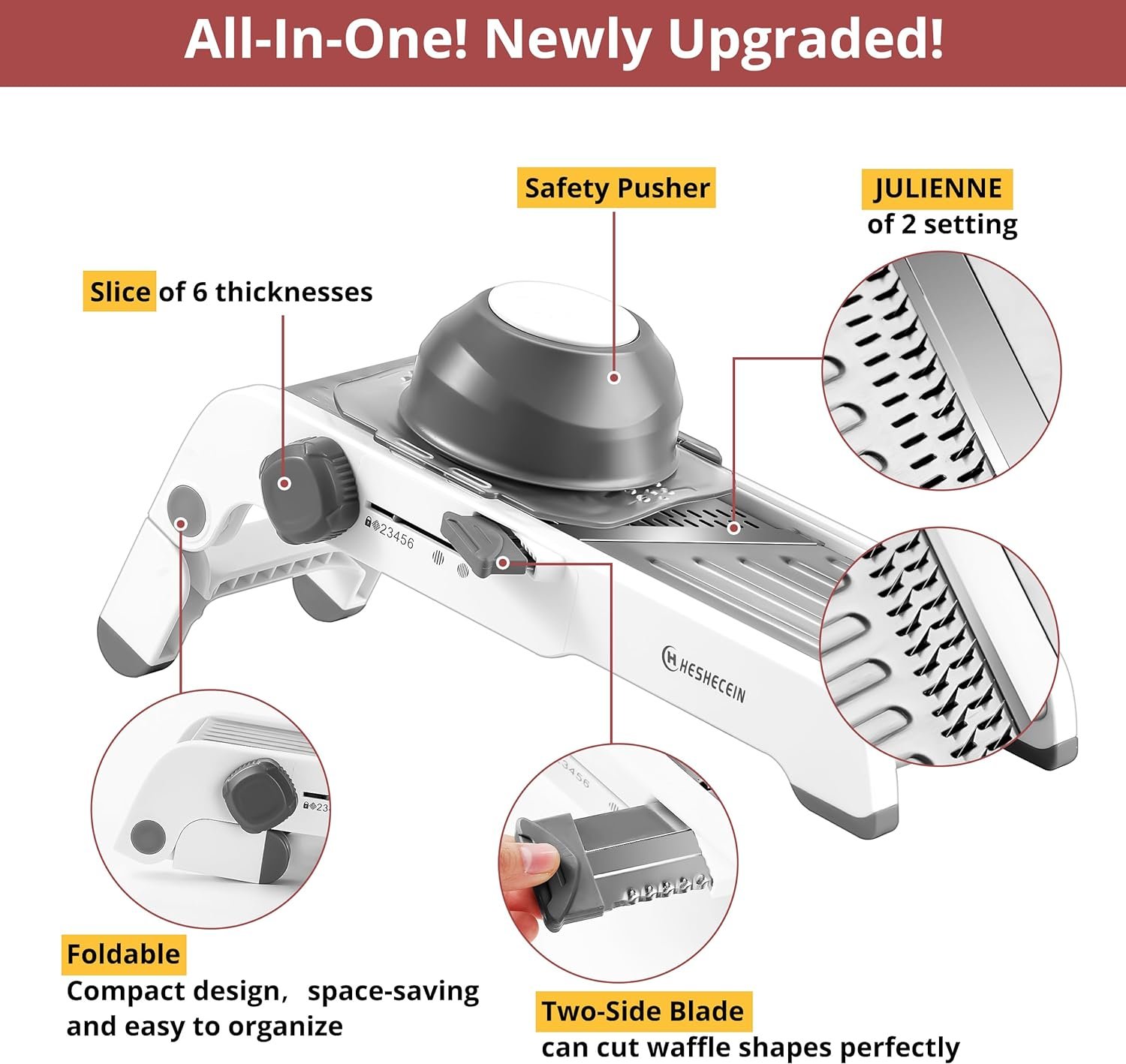 Adjustable Mandoline Slicer for Kitchen,Stainless Steel Vegetable Chopper - Food Chopper,Vegetable Slicer,Mandolin,Veggie Chopper with Waffle Maker| French Fry Cutter(WHITE)