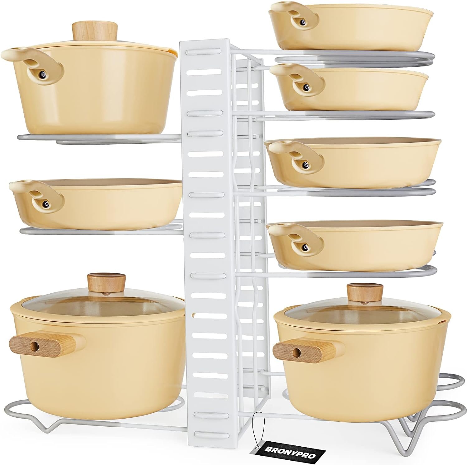 Adjustable Pot and Pan Organizer for Small Cabinet, Rustproof Storage Organizer Rack for Cast-iron Pots Pans with 2 Slots, for Skillets, Frying Pan, Kitchen Must Have (Black，2 Pieces)