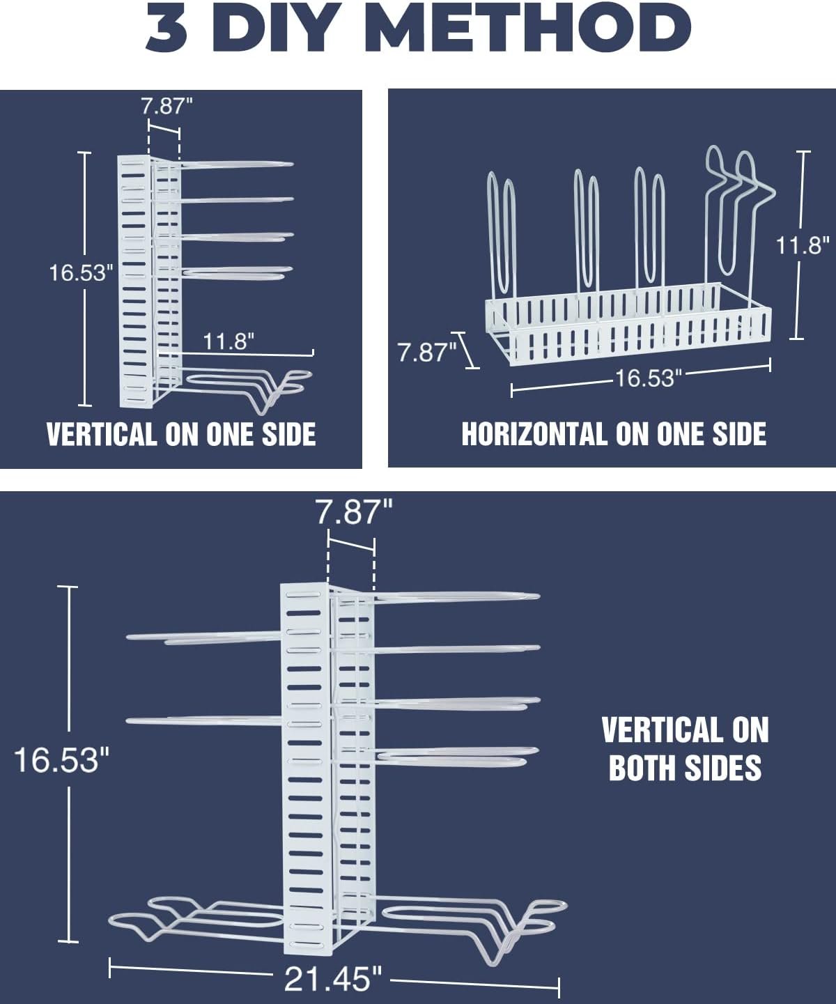 Adjustable Pot and Pan Organizer for Small Cabinet, Rustproof Storage Organizer Rack for Cast-iron Pots Pans with 2 Slots, for Skillets, Frying Pan, Kitchen Must Have (Black，2 Pieces)