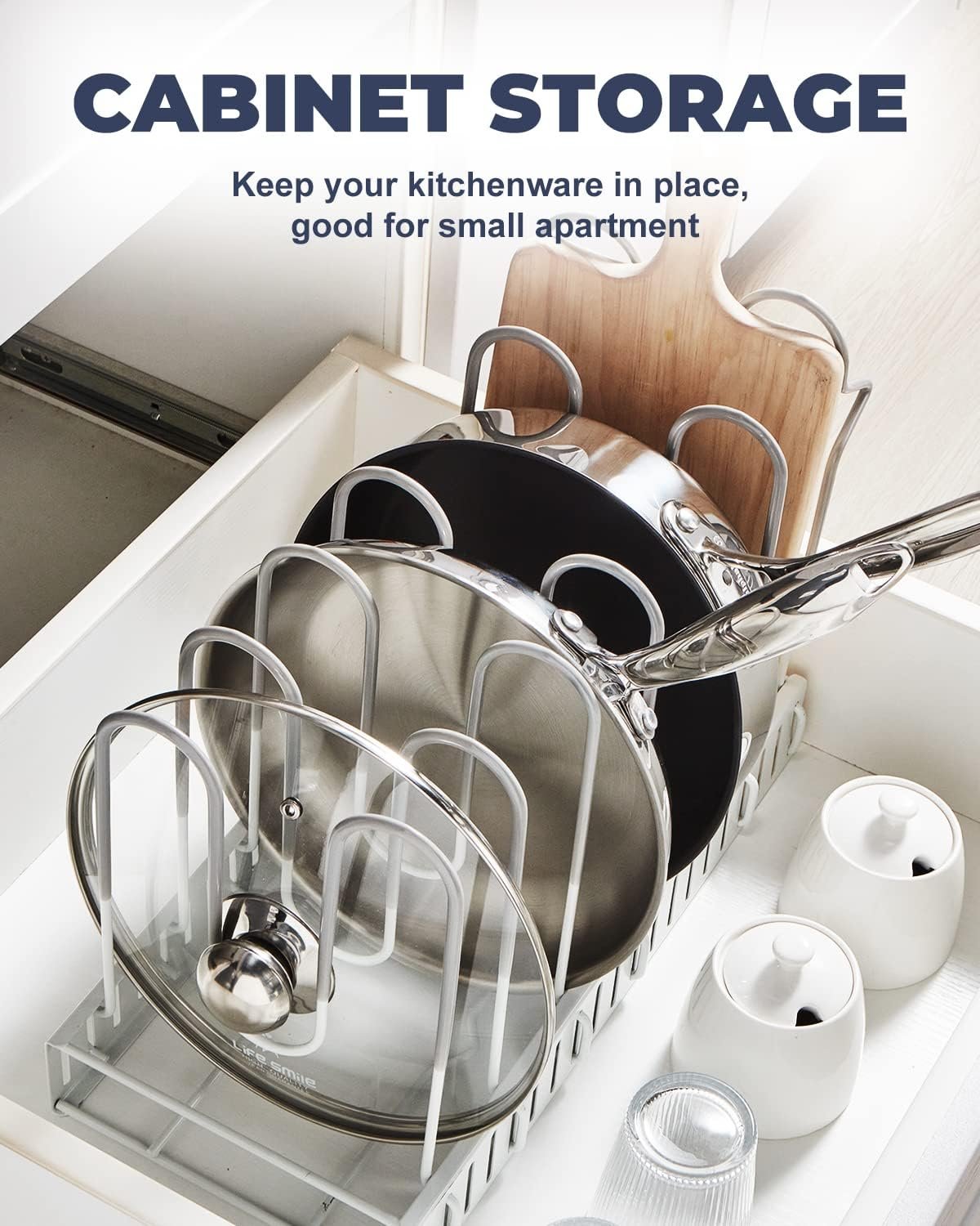 Adjustable Pot and Pan Organizer for Small Cabinet, Rustproof Storage Organizer Rack for Cast-iron Pots Pans with 2 Slots, for Skillets, Frying Pan, Kitchen Must Have (Black，2 Pieces)