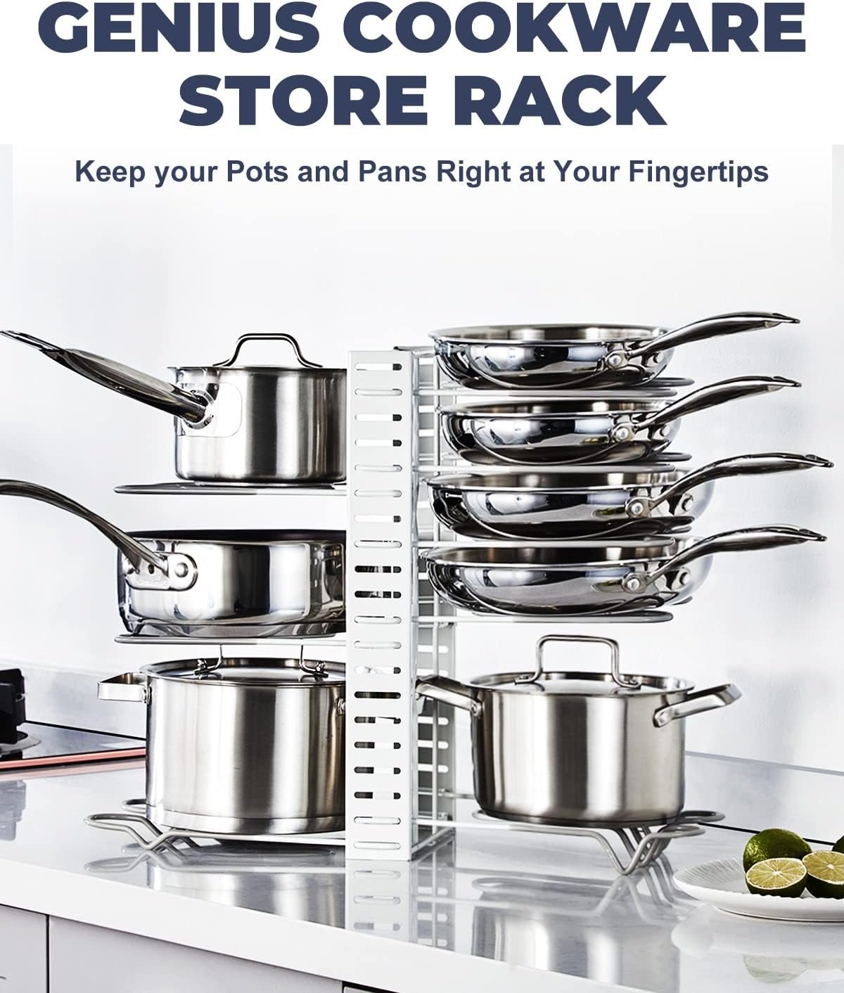 Adjustable Pot and Pan Organizer for Small Cabinet, Rustproof Storage Organizer Rack for Cast-iron Pots Pans with 2 Slots, for Skillets, Frying Pan, Kitchen Must Have (Black，2 Pieces)