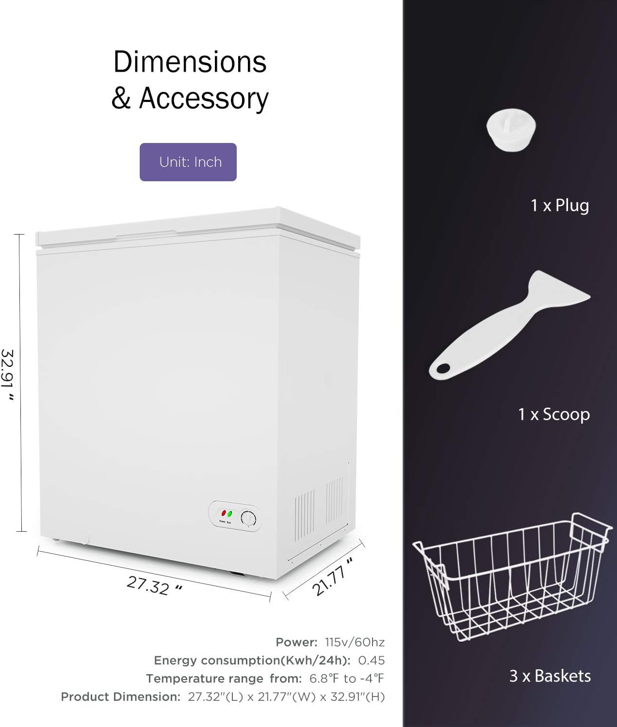 ADT Chest Freezer Free-Standing Top Door Freezers 6.8℉ to -4℉ (Black, 3.5 Cubic Feet) ADT Chest Freezer Free-Standing Top Door Freezers 6.8℉ to -4℉ (Black, 3.5 Cubic Feet)