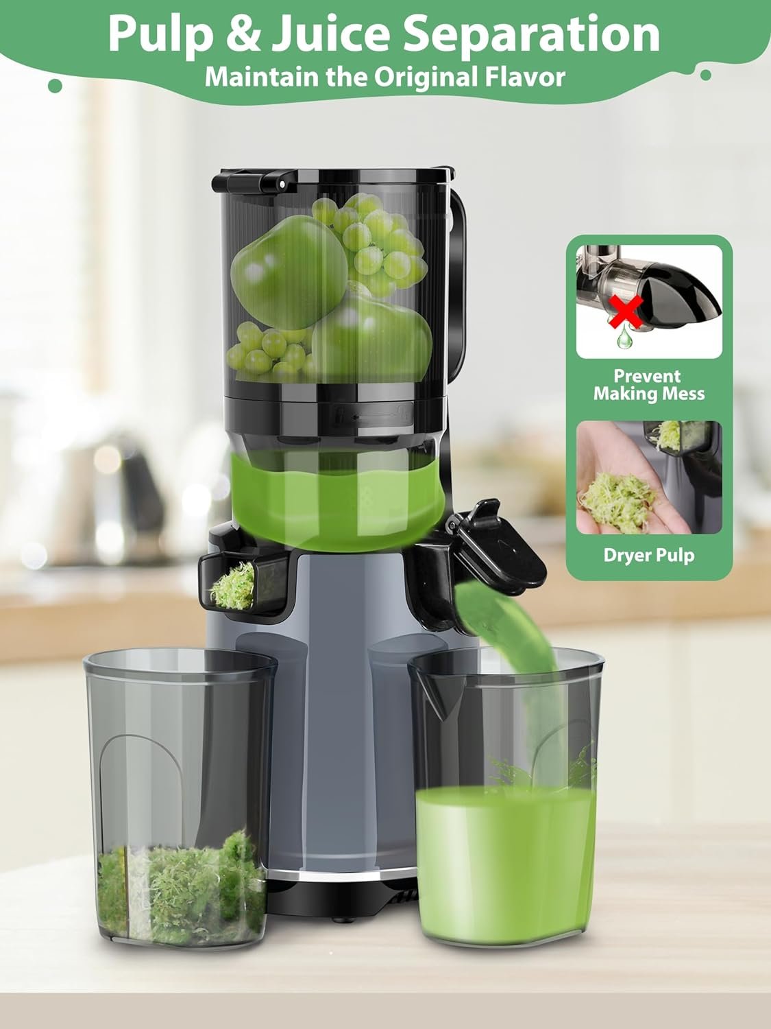 Aeitto Juicer Machine with 5.3 Wide Mouth, Cold Press Juicer, Whole Fruit juicer, Gray