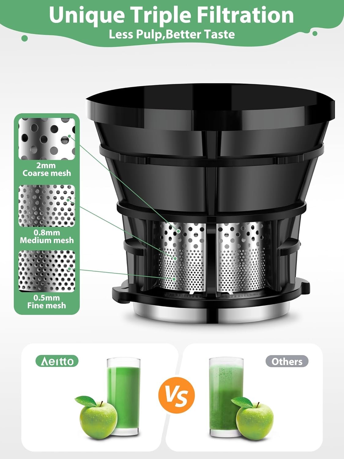 Aeitto Juicer Machine with 5.3 Wide Mouth, Cold Press Juicer, Whole Fruit juicer, Gray