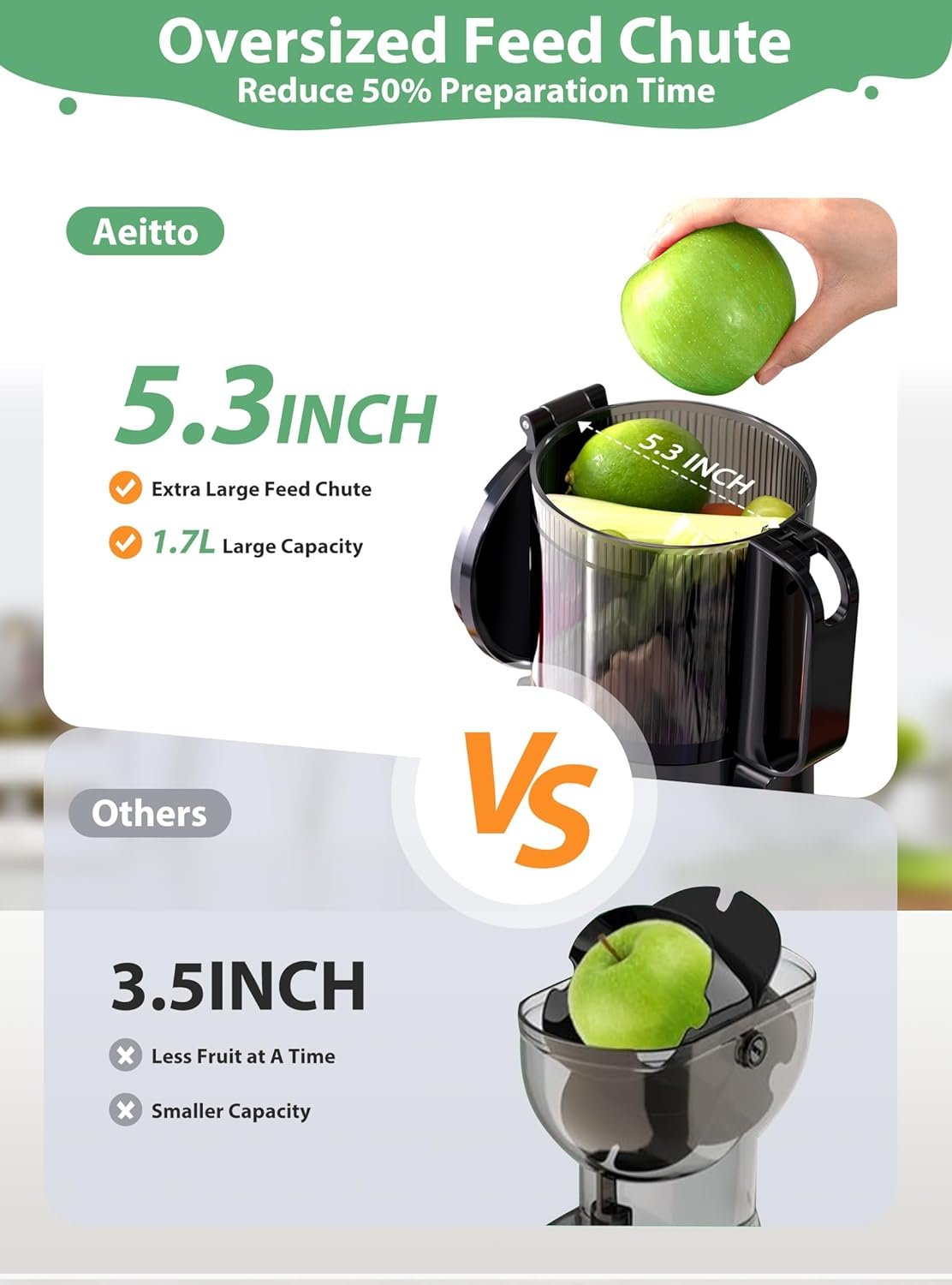 Aeitto Juicer Machine with 5.3 Wide Mouth, Cold Press Juicer, Whole Fruit juicer, Gray