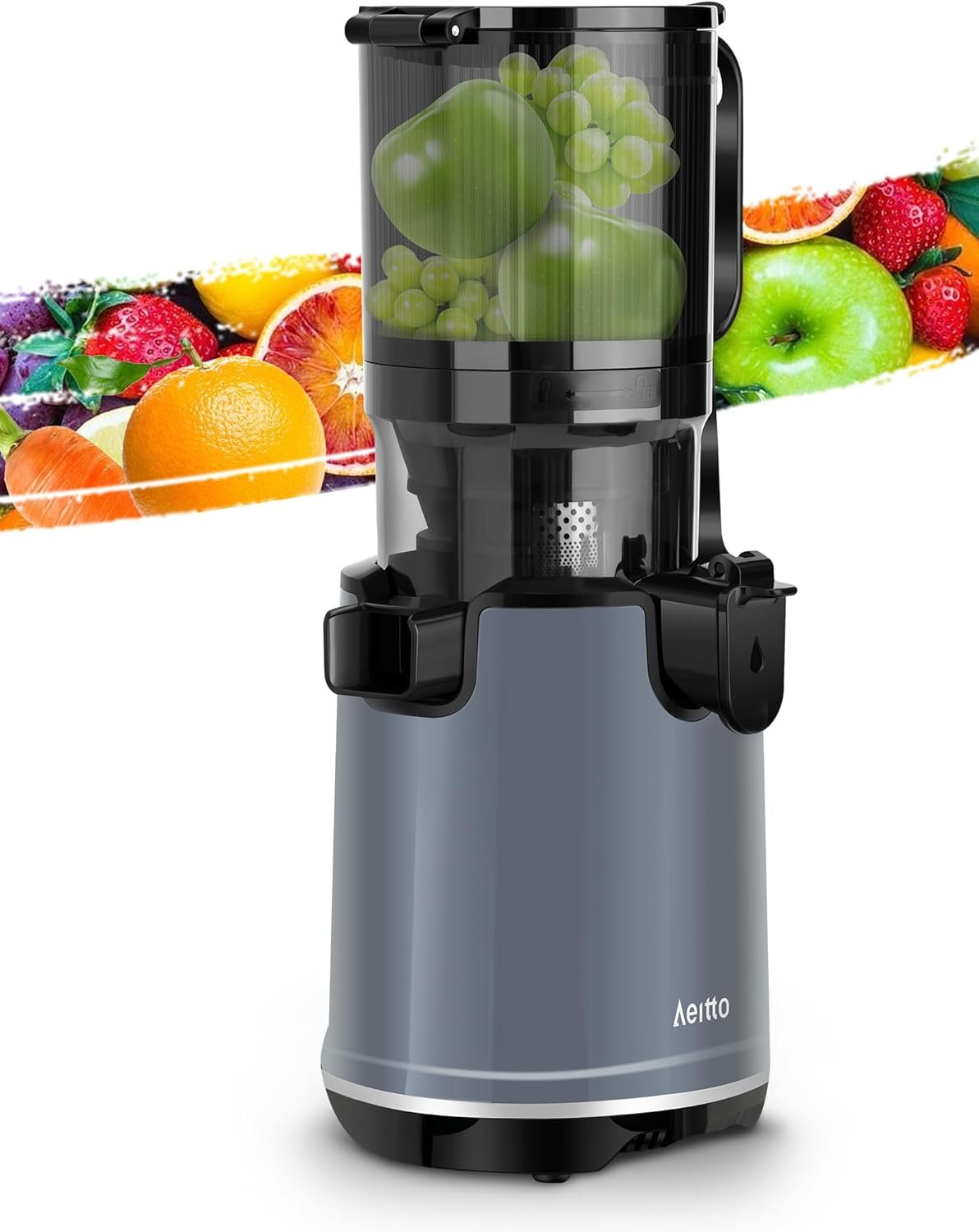 Aeitto Juicer Machine with 5.3 Wide Mouth, Cold Press Juicer, Whole Fruit juicer, Gray
