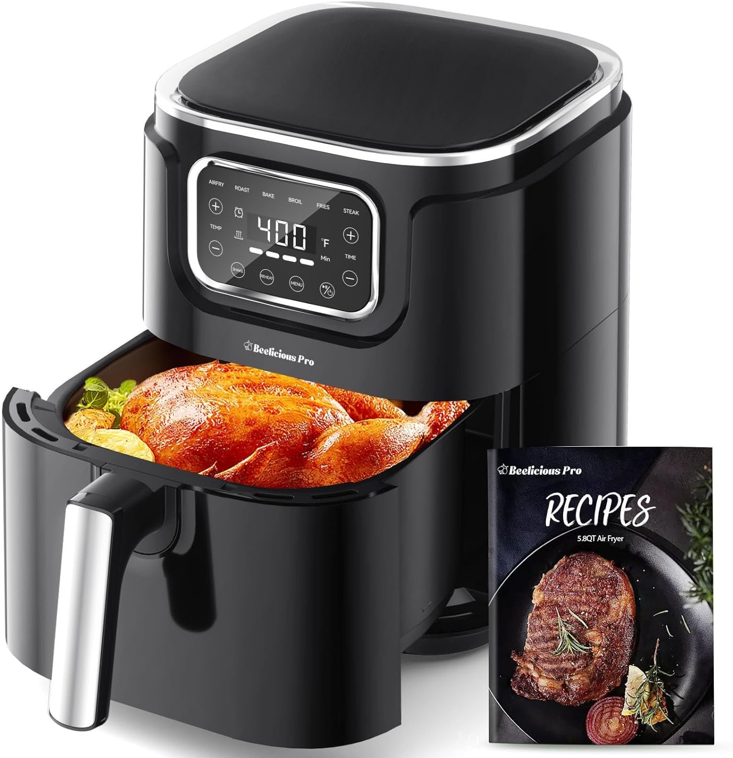 Air Fryer, Beelicious® 5.8QT Large Air Fryers, 8-in-1 Digital Airfryer with Shake Reminder, Flavor-Lock Tech, Dishwasher-Safe  Nonstick, Fit for 2-5 People, Black Air Fryer, Beelicious® 5.8QT Large Air Fryers, 8-in-1 Digital Airfryer with Shake Reminder, Flavor-Lock Tech, Dishwasher-Safe  Nonstick, Fit for 2-5 People, Black
