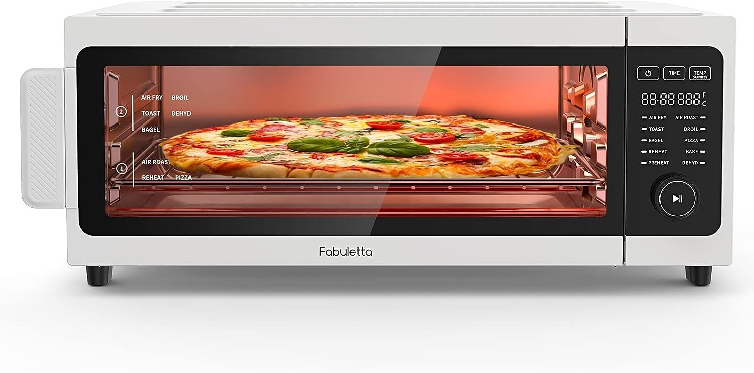 Air Fryer Toaster Oven Combo - Fabuletta 10-in-1 Countertop Convection Oven 1800W, Flip Up  Away Capability for Storage Space, Oil-Less Air Fryer Oven Fit 12 Pizza, 9 Slices Toast, 5 Accessories