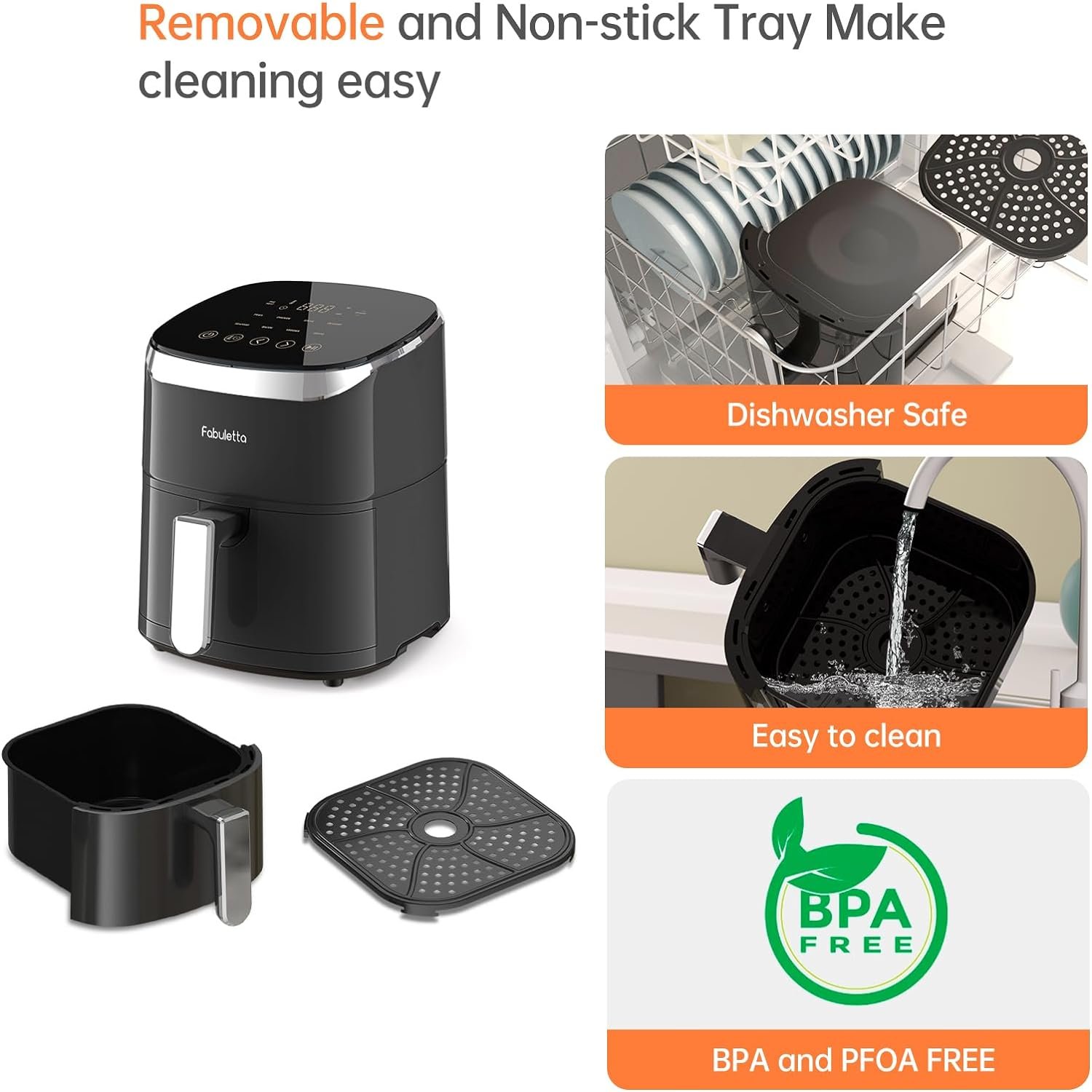 Air Fryers 4 Qt, Fabuletta 9 Cooking Functions Smart Air Fryers, Shake Reminder, Powerful 1550W Electric Hot Air Fryer,Tempered Glass Display, Dishwasher-Safe  Nonstick, Quiet