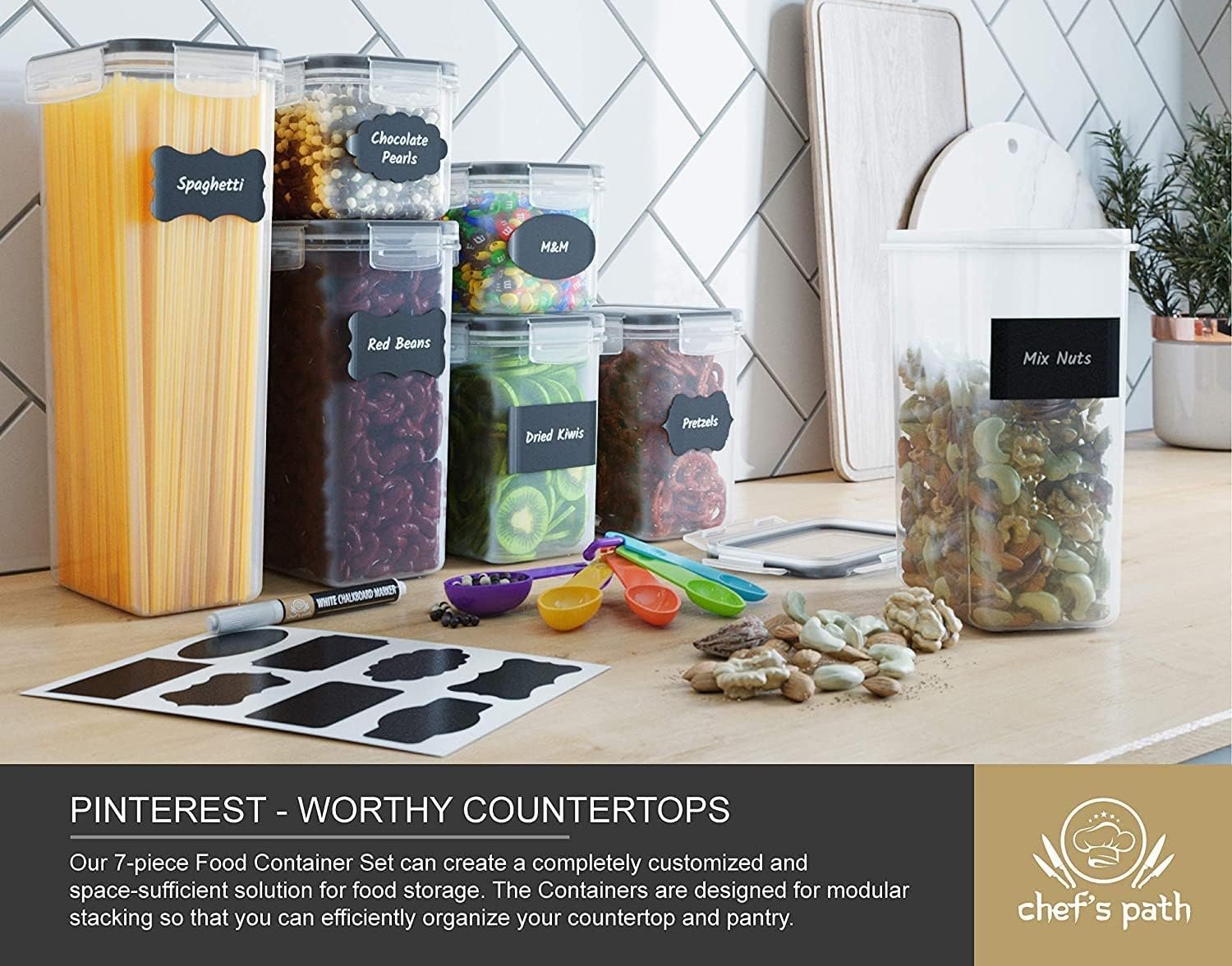 Airtight Food Storage Containers for Kitchen Organization 7 PC - Plastic Food Canisters with Lids, Labels, Marker  Spoons for Pantry Organization and Storage - Cereal, Flour and Sugar Containers