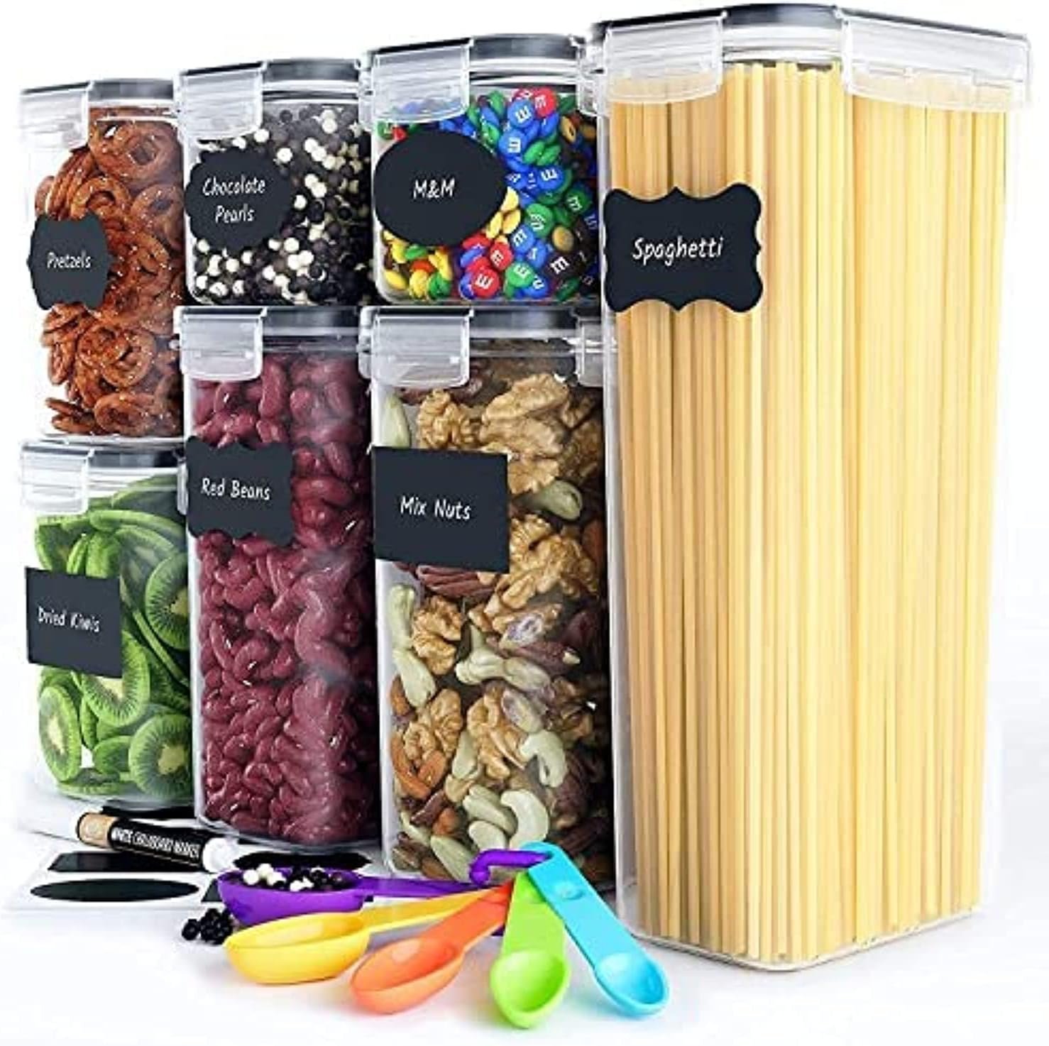Airtight Food Storage Containers for Kitchen Organization 7 PC - Plastic Food Canisters with Lids, Labels, Marker  Spoons for Pantry Organization and Storage - Cereal, Flour and Sugar Containers