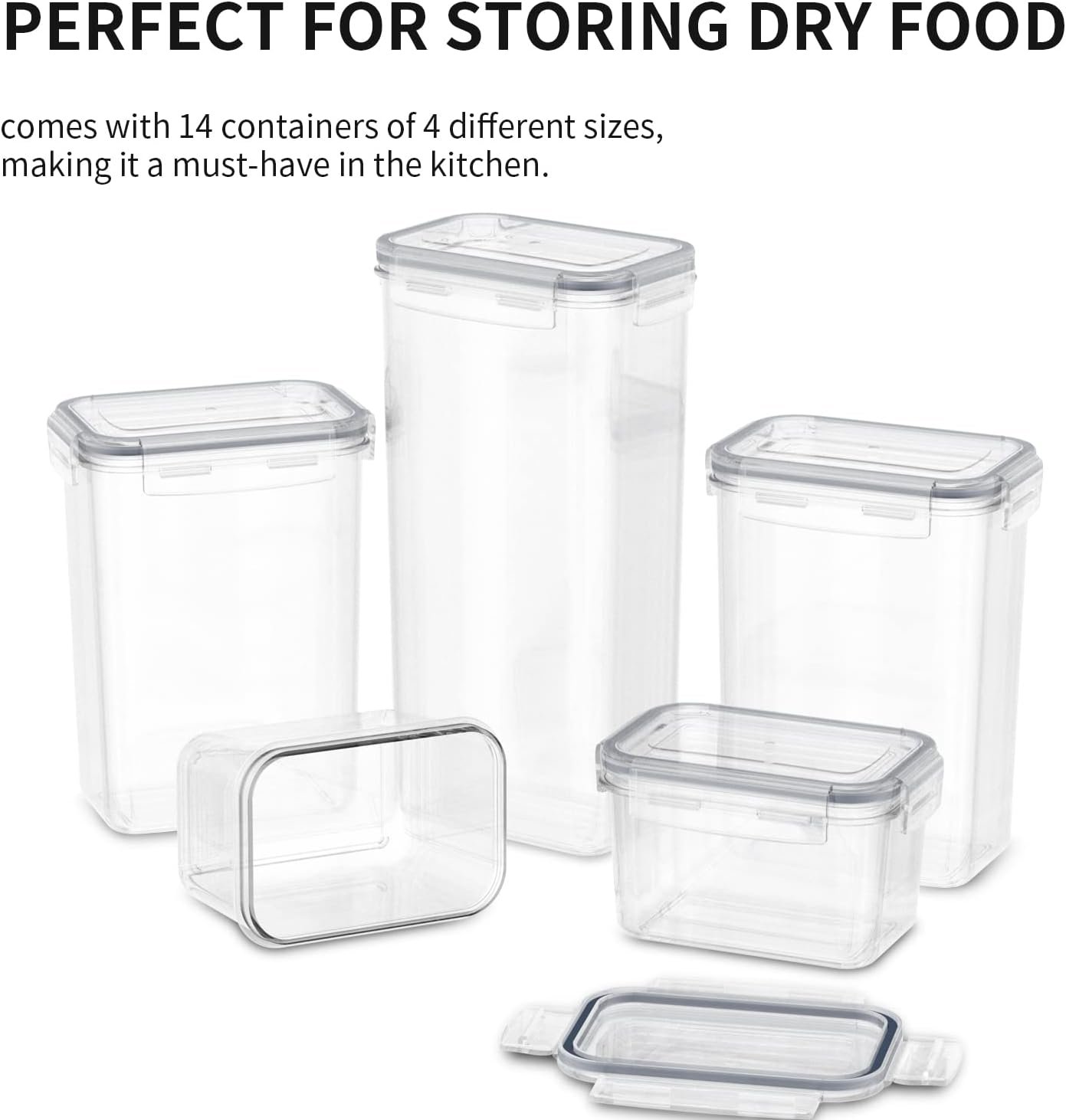 Airtight Food Storage Containers with Lids, 14 PCS Plastic Cereal Kitchen Stackable Food Storage Buckets Food Canisters for Kitchen Pantry Organization Snacks and Sugar Include 24 Labels Airtight Food Storage Containers with Lids, 14 PCS Plastic Cereal Kitchen Stackable Food Storage Buckets Food Canisters for Kitchen Pantry Organization Snacks and Sugar Include 24 Labels