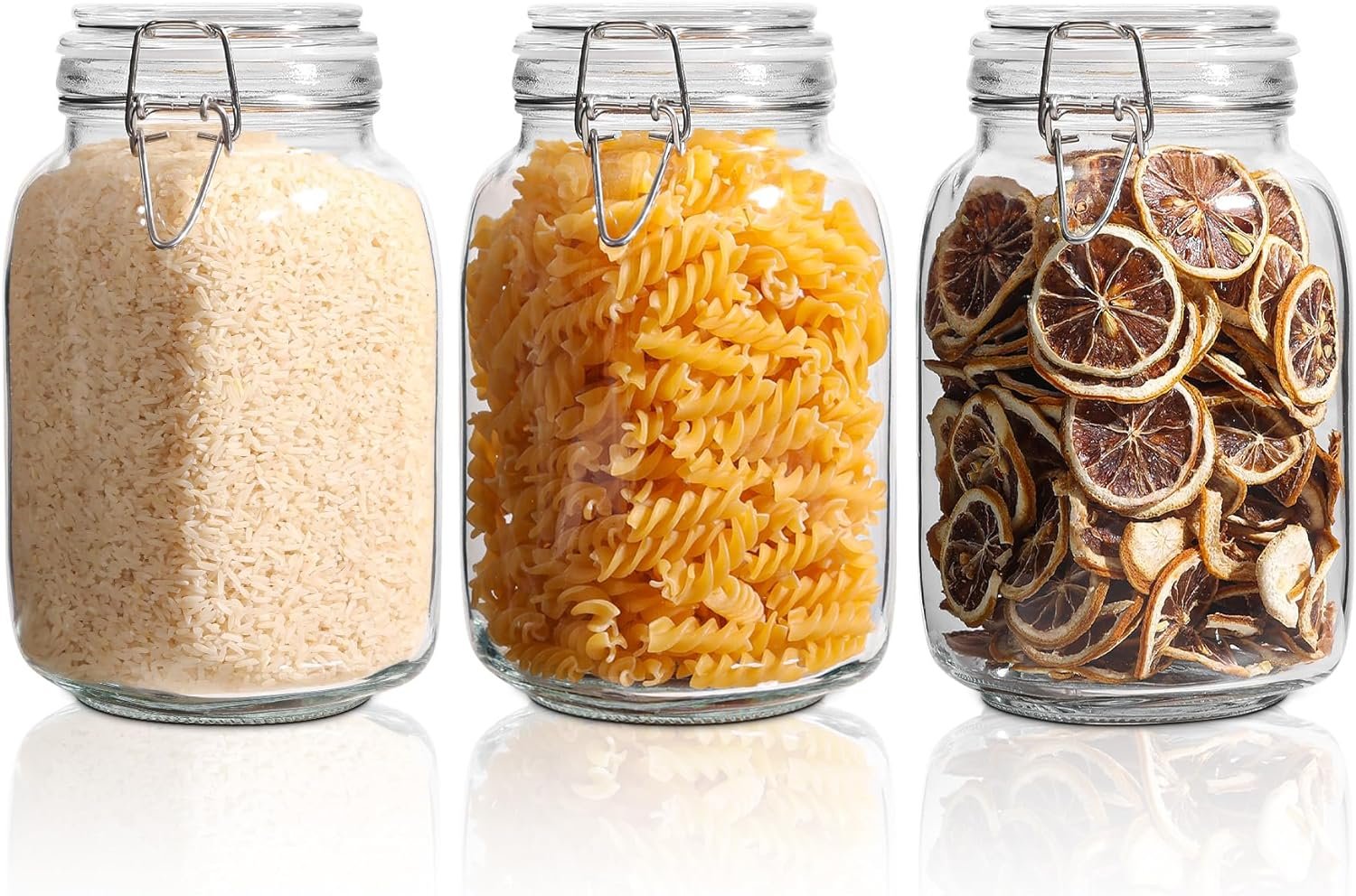 Airtight Glass Canister Set of 3 with Lids 50oz Clear Food Storage Jars Square, Kitchen  Pantry Organization Food Storage Container for Canning, Sugar, Flour, Pasta, Candy, Cereal, Coffee