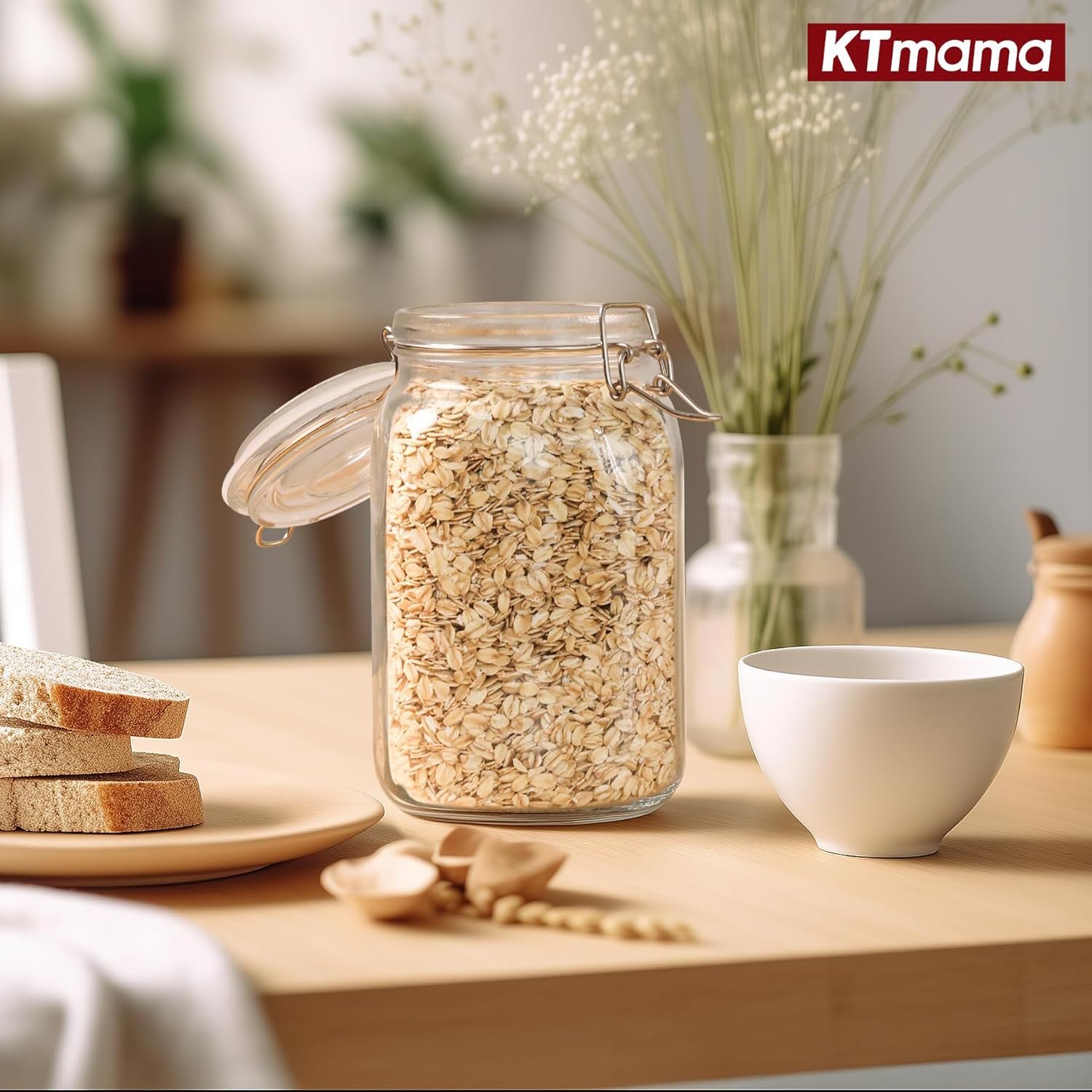 Airtight Glass Canister Set of 3 with Lids 50oz Clear Food Storage Jars Square, Kitchen  Pantry Organization Food Storage Container for Canning, Sugar, Flour, Pasta, Candy, Cereal, Coffee