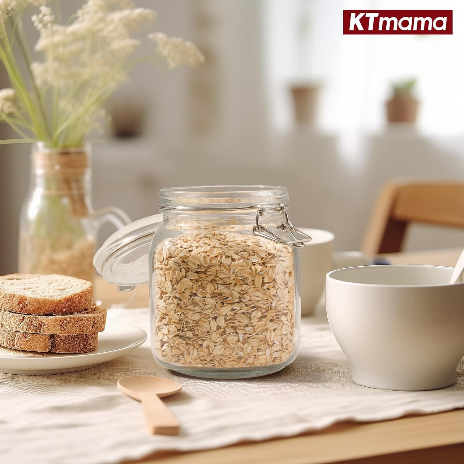 Airtight Glass Canister Set of 3 with Lids 50oz Clear Food Storage Jars Square, Kitchen  Pantry Organization Food Storage Container for Canning, Sugar, Flour, Pasta, Candy, Cereal, Coffee