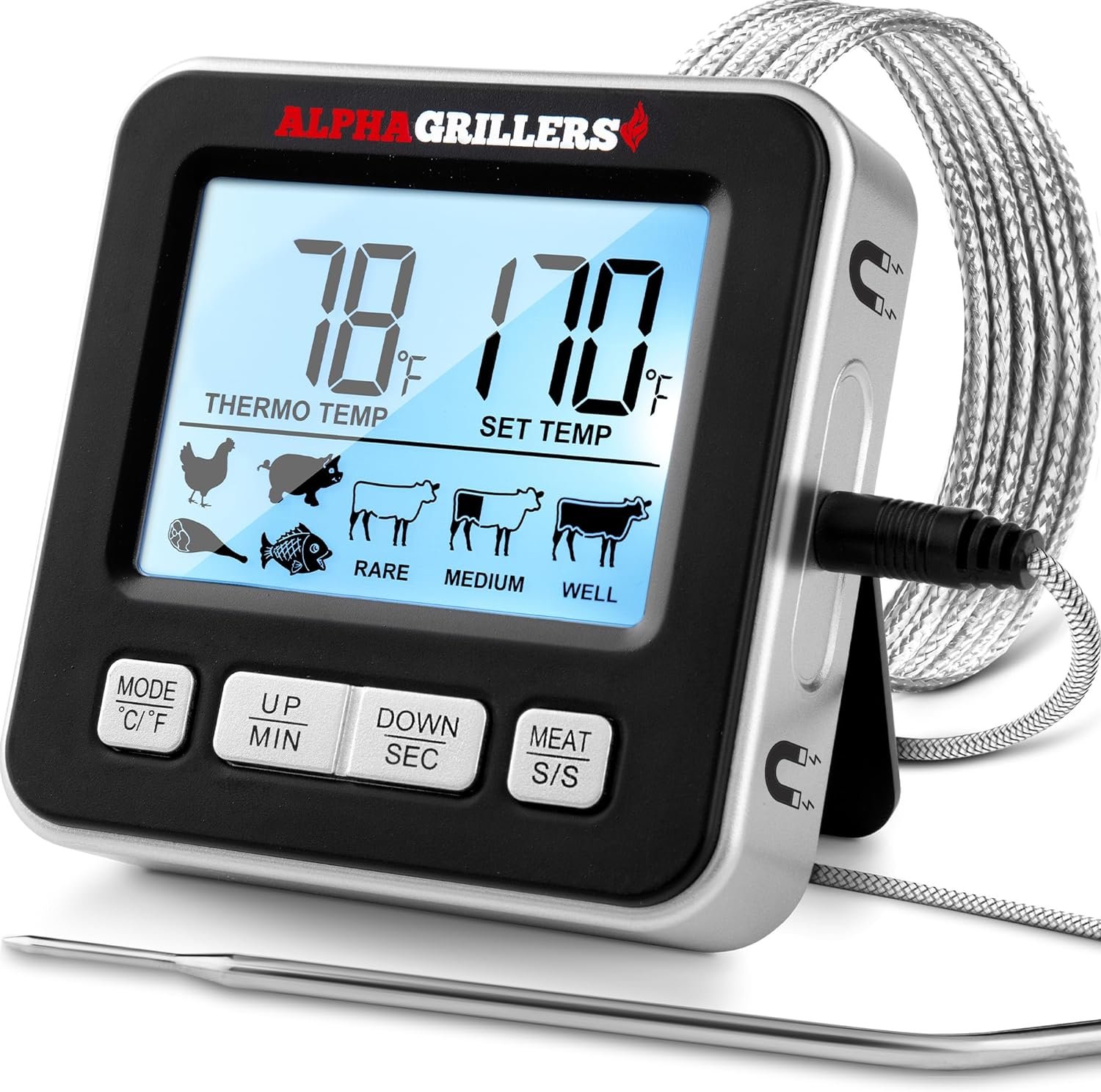 Alpha Grillers Food  Meat Thermometer for Oven w/Temperature Probe, Leave in Digital Oven Thermometer for Cooking in The Kitchen  Grilling with 7 Preset Temperatures  Timer