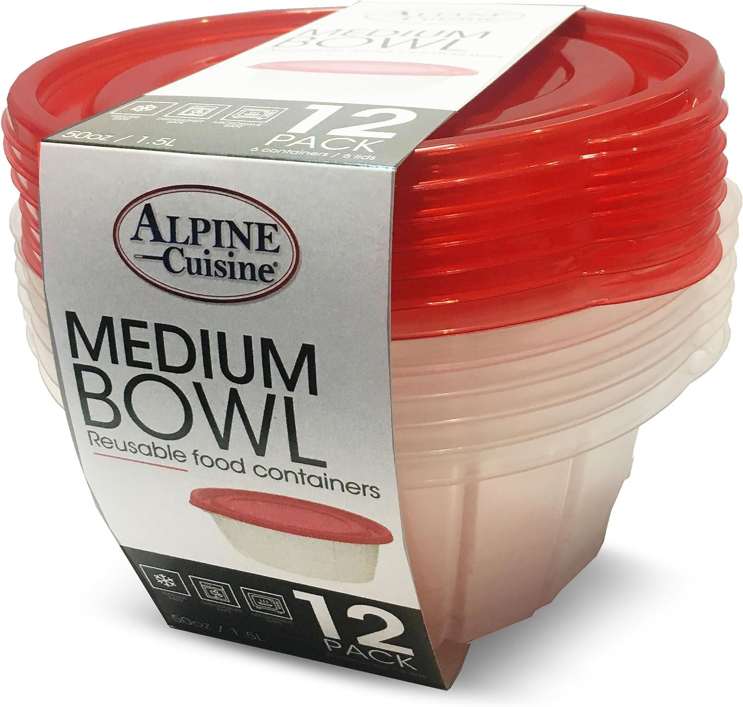 Alpine Cuisine Round Food Storage Containers with 6 Lids  6 Bodies 12-Piece 50oz (1478ml) | A Versatile  Convenient Kitchen Organization Solution | Food Prep Storage Containers - Dishwasher Safe Alpine Cuisine Round Food Storage Containers with 6 Lids  6 Bodies 12-Piece 50oz (1478ml) | A Versatile  Convenient Kitchen Organization Solution | Food Prep Storage Containers - Dishwasher Safe