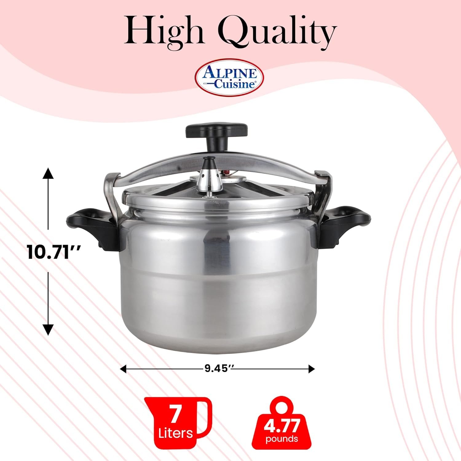 Alpine Cuisine Stainless Steel Pressure Cooker, for All Cooktops, Stove Top Pressure Cooker Used for Pressure Foodie or Steaming, Compatible with Gas  Induction Cooker, Dishwasher Safe (7 Liters)